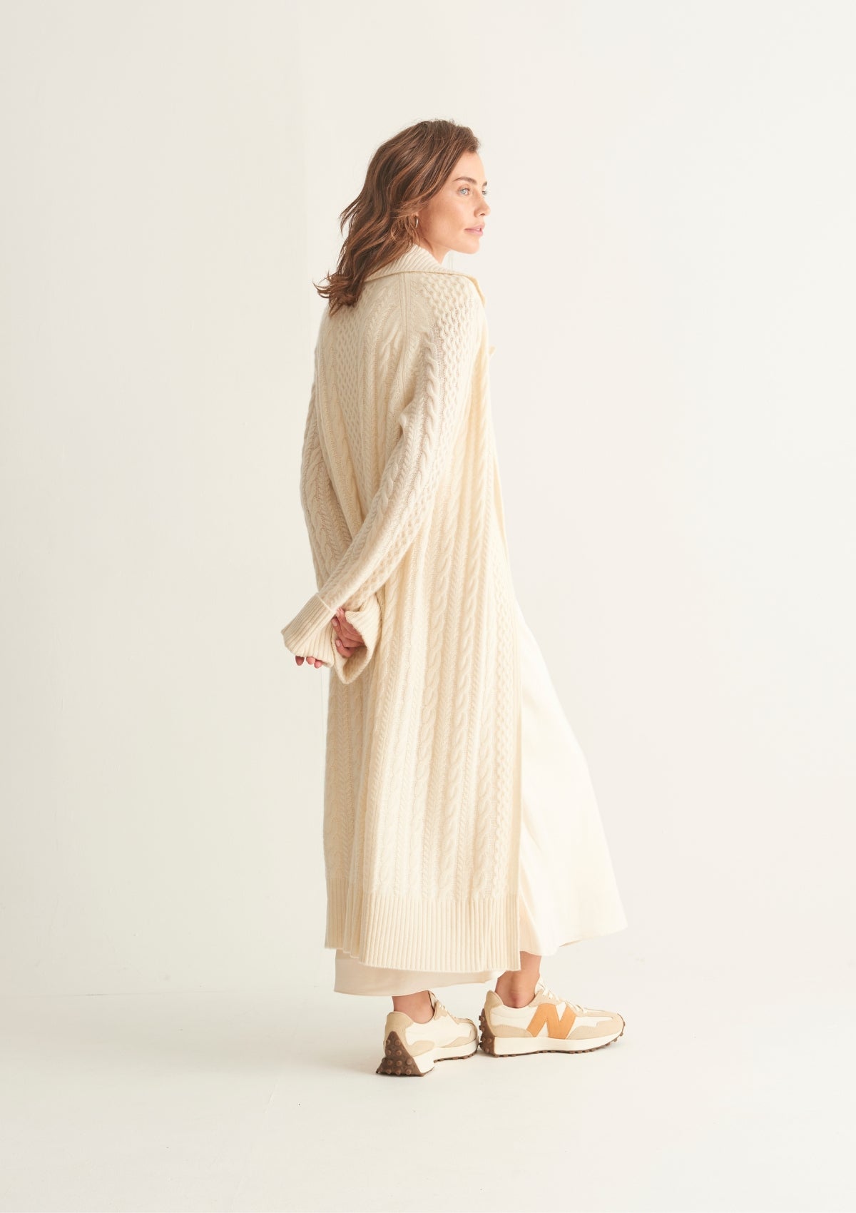 Cashmere Cable Coatigan in Natural White