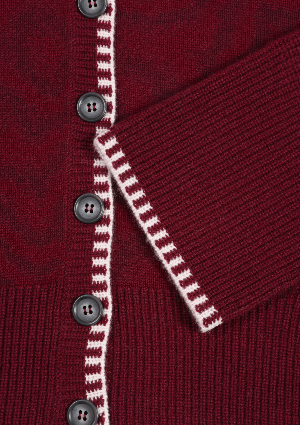 Cashmere Blanket Stitch Cardigan in Barolo Red