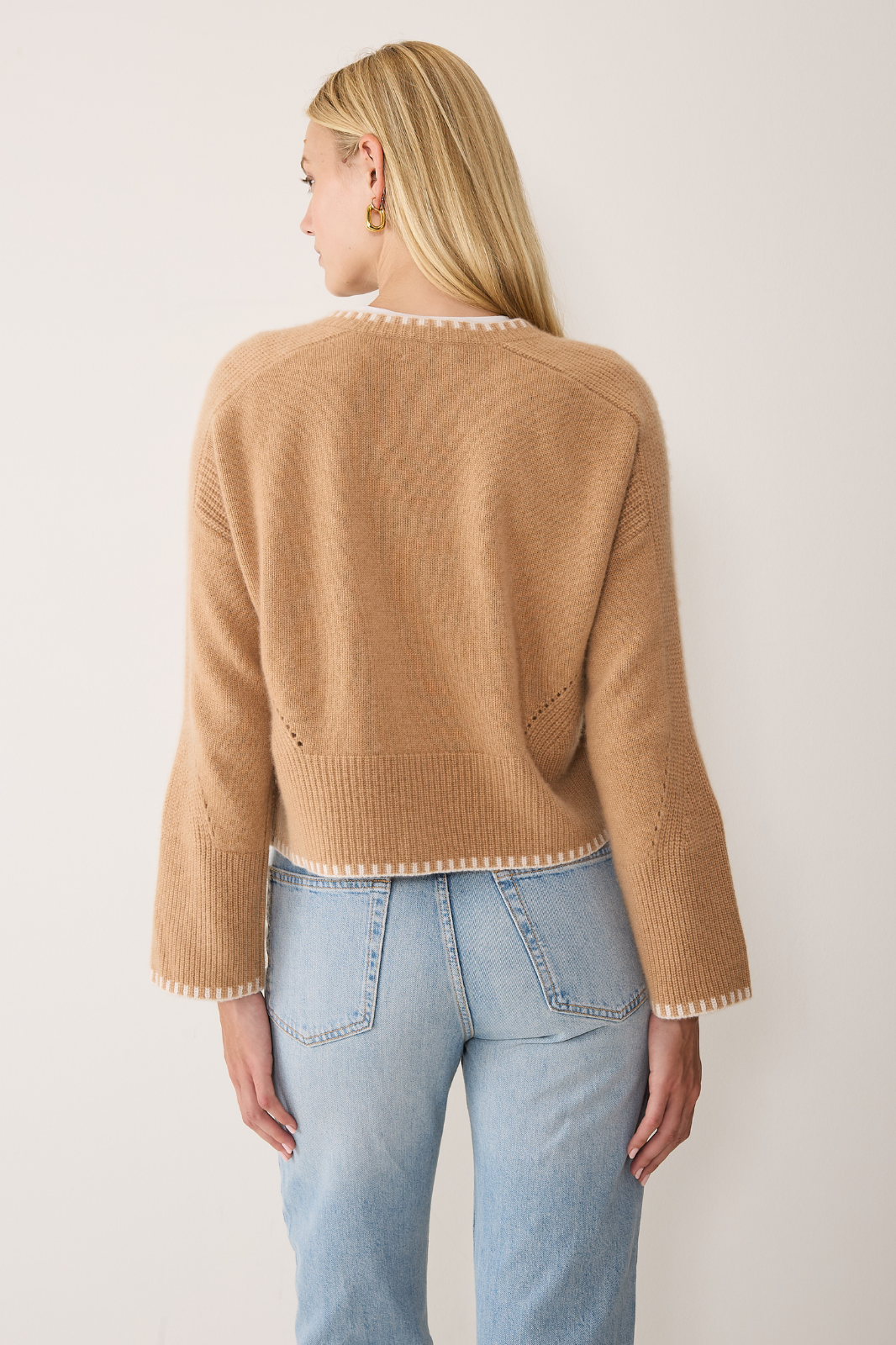 Cashmere Blanket Stitch Cardigan in Praline