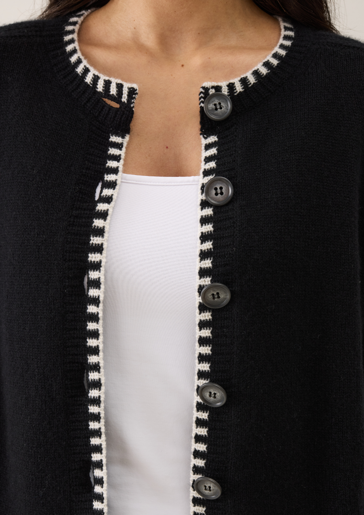 Cashmere Blanket Stitch Cardigan in  Jet Black