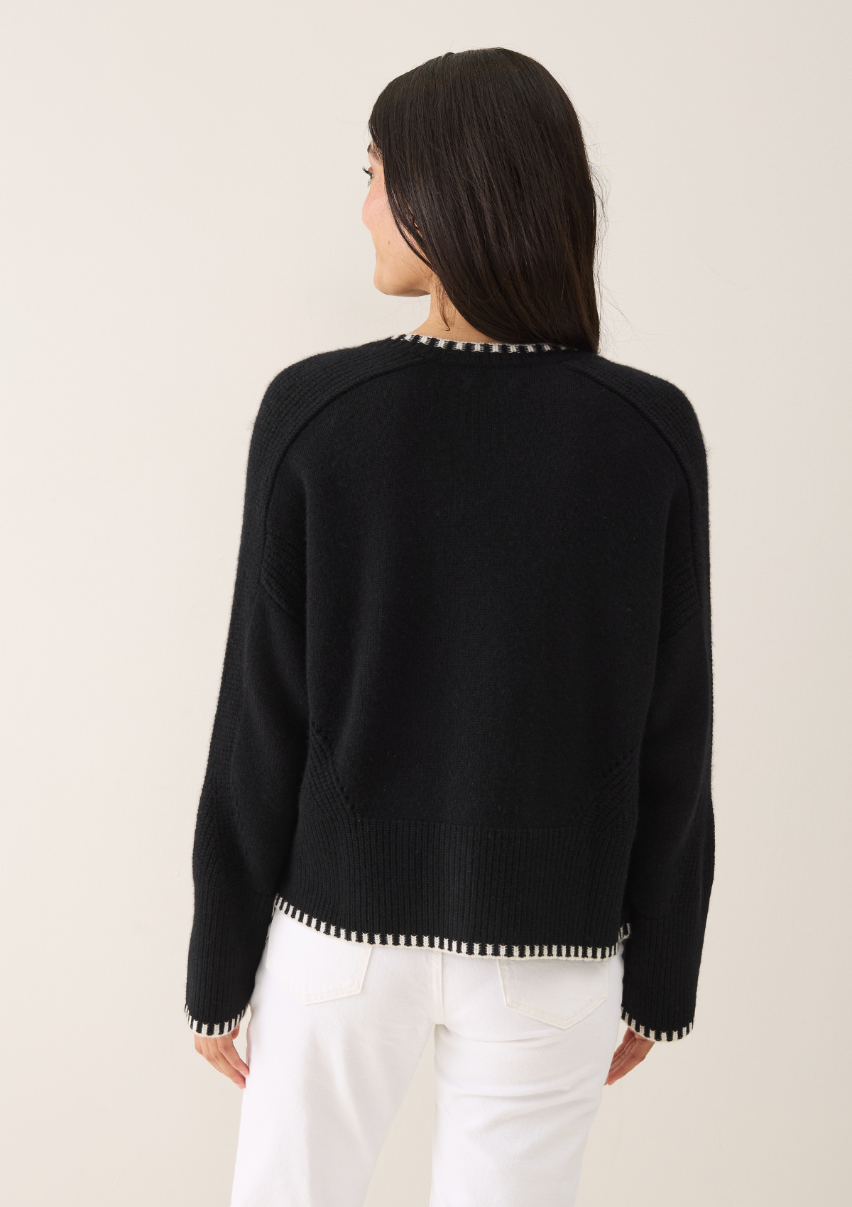 Cashmere Blanket Stitch Cardigan in  Jet Black