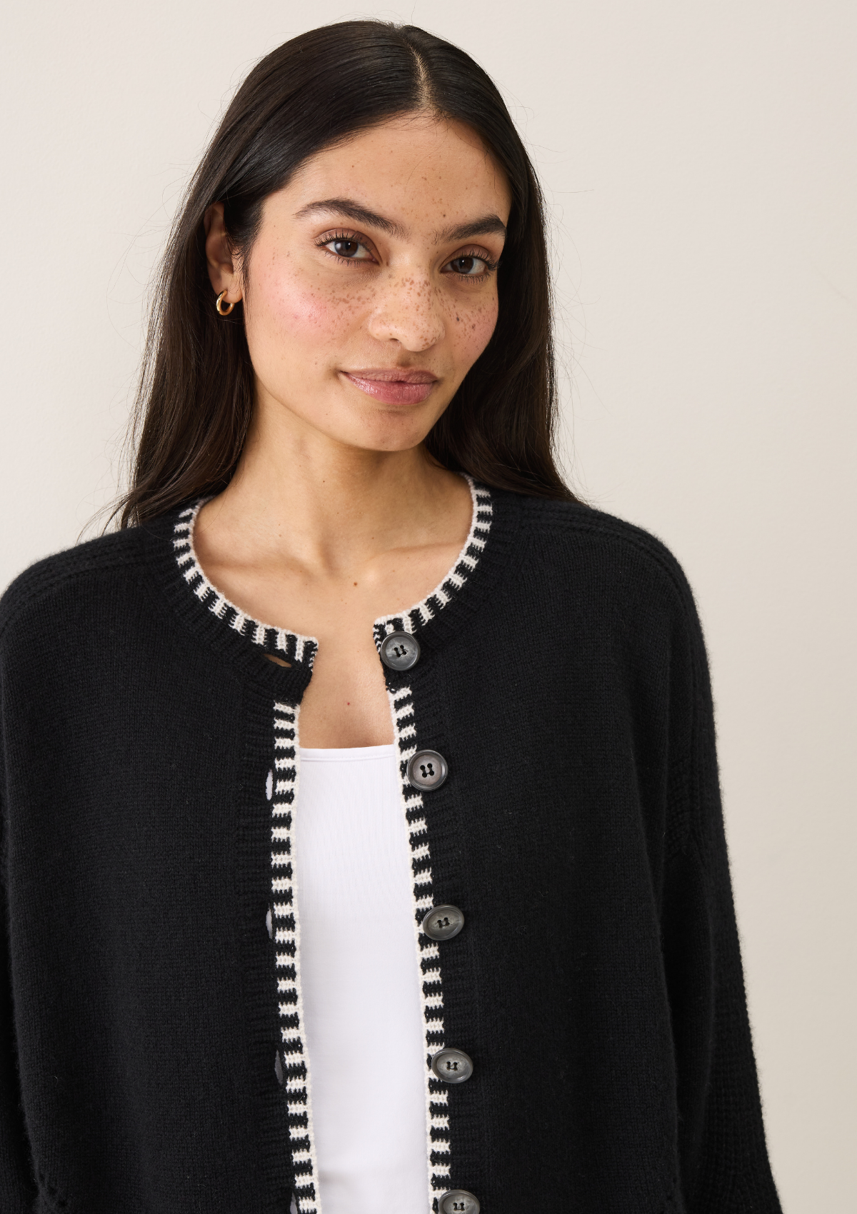 Cashmere Blanket Stitch Cardigan in  Jet Black