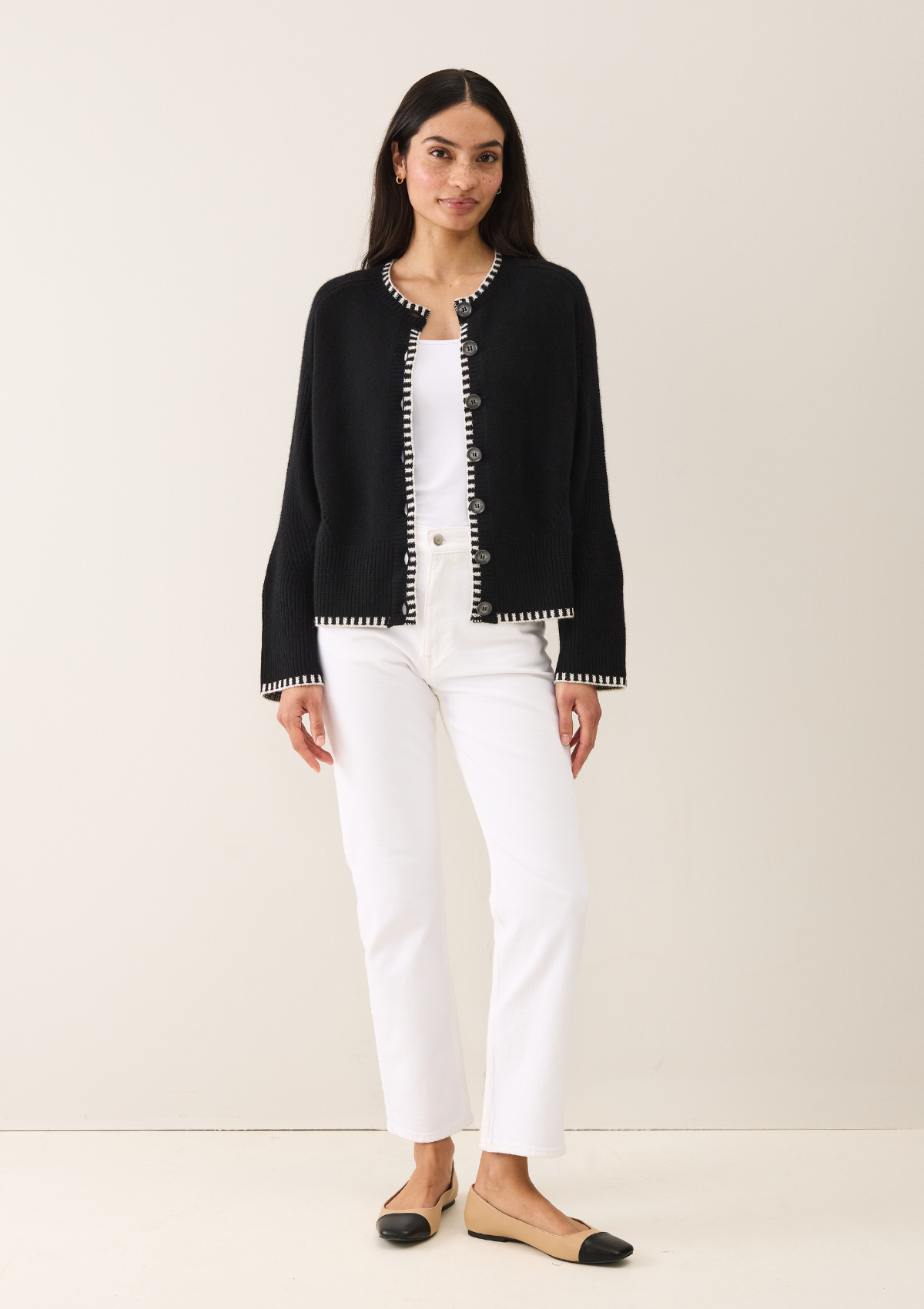 Cashmere Blanket Stitch Cardigan in  Jet Black