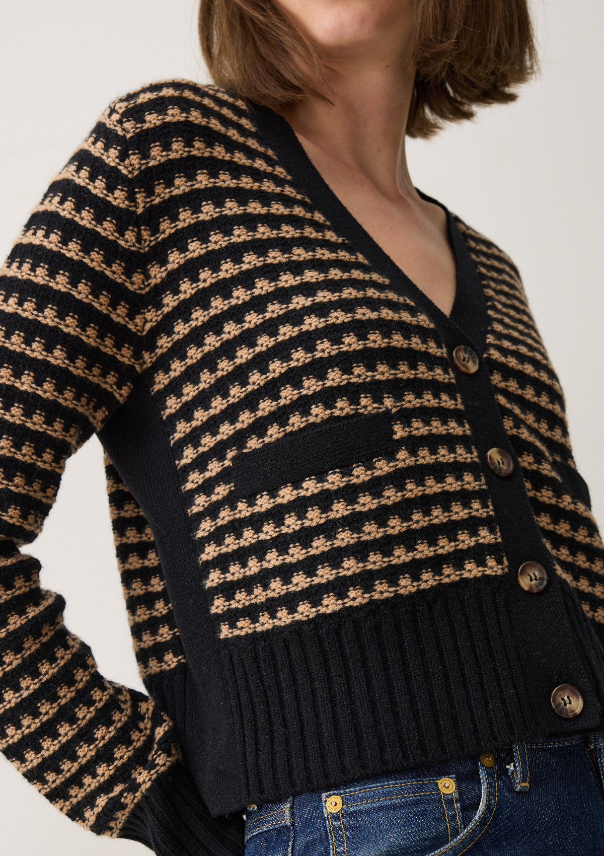 Textured Cashmere Cardigan in Black