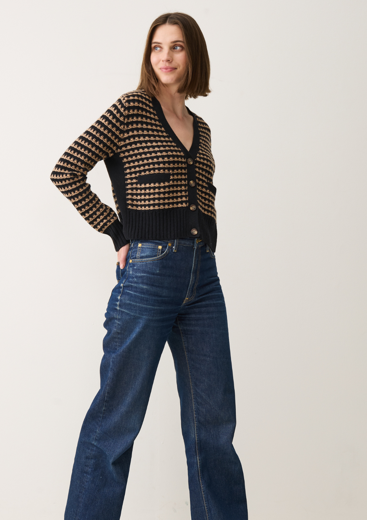 Textured Cashmere Cardigan in Black