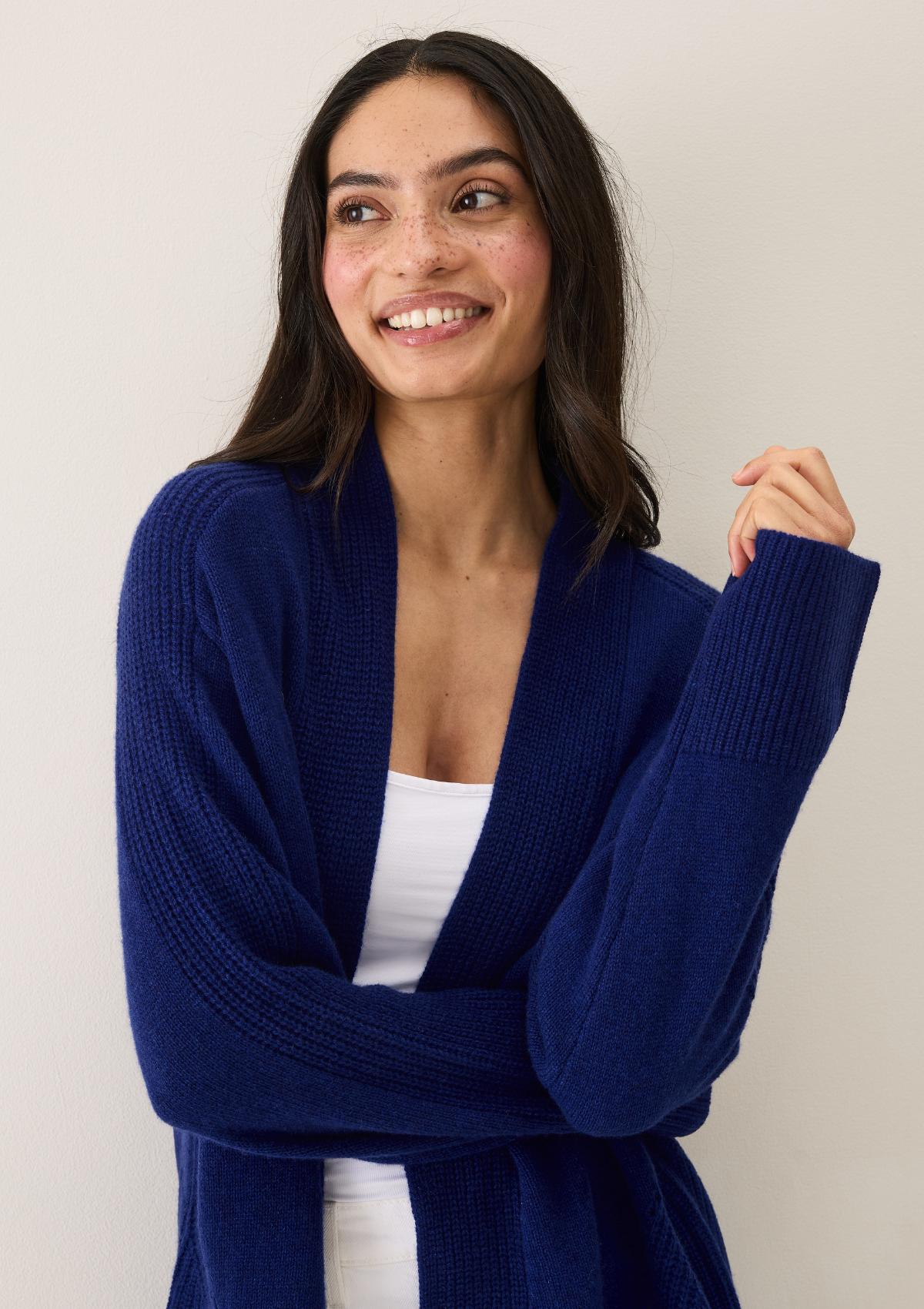 Ribbed Detail Edge to Edge Cardigan in Sodalite Blue