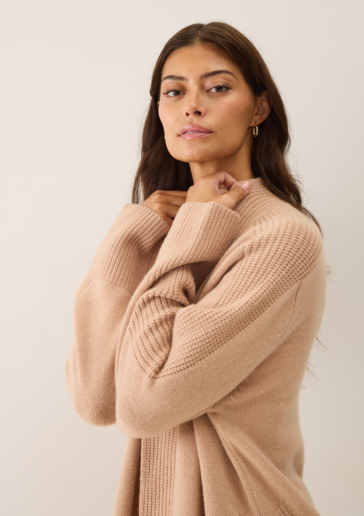 Ribbed Detail Edge to Edge Cardigan in Toffee