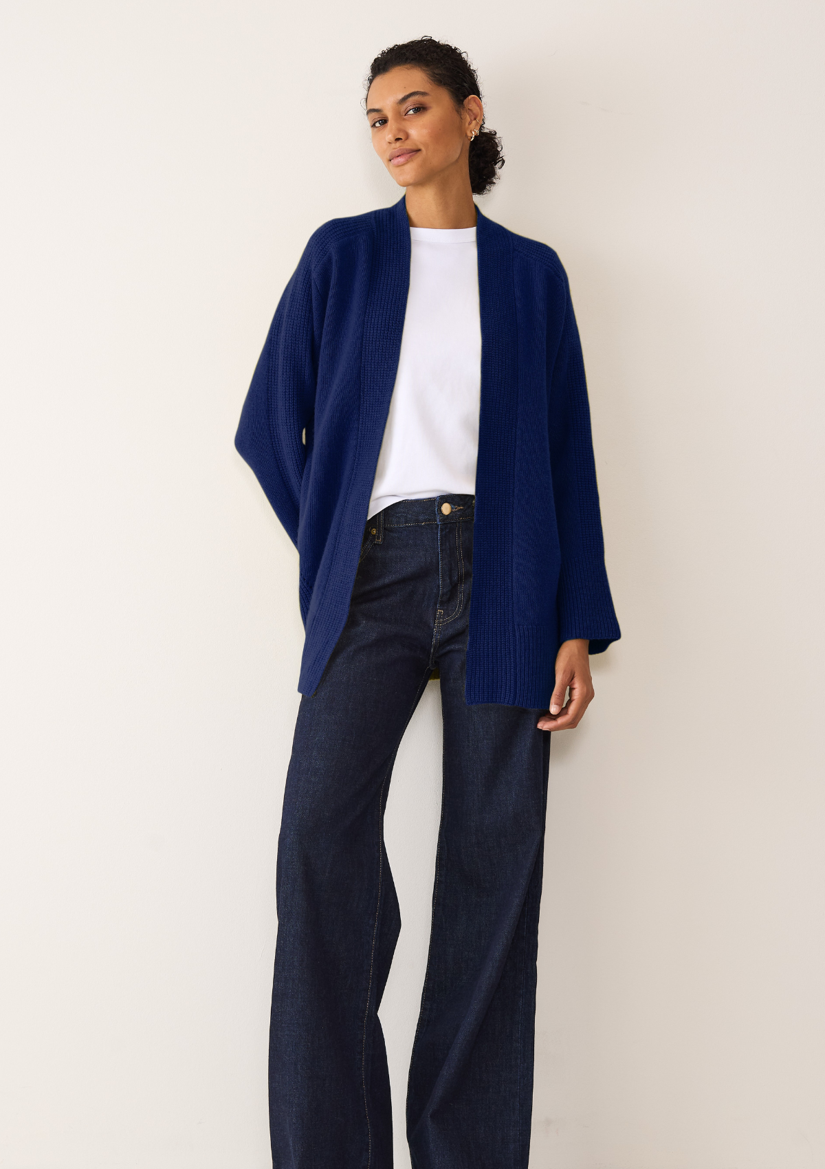 Ribbed Detail Edge to Edge Cardigan in Sodalite Blue