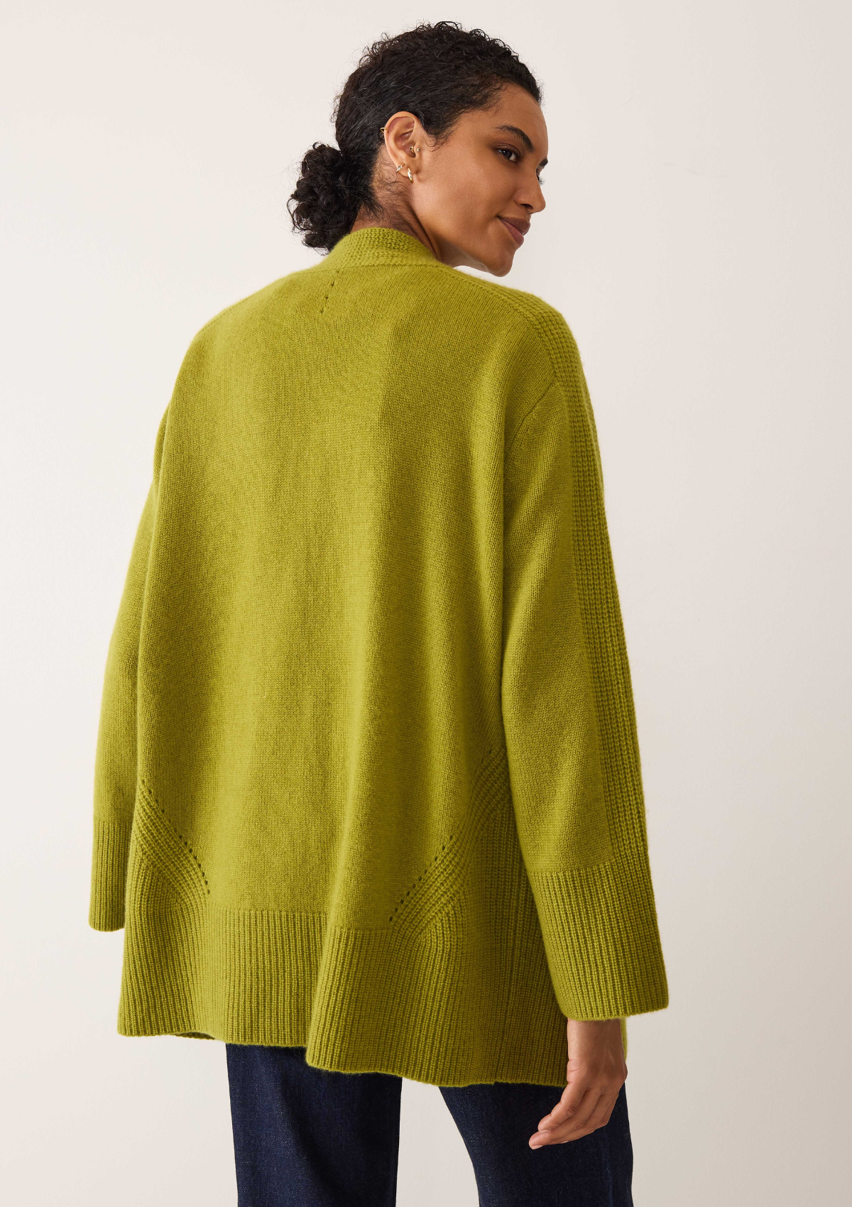 Ribbed Detail Edge to Edge Cardigan in Woodbine Green