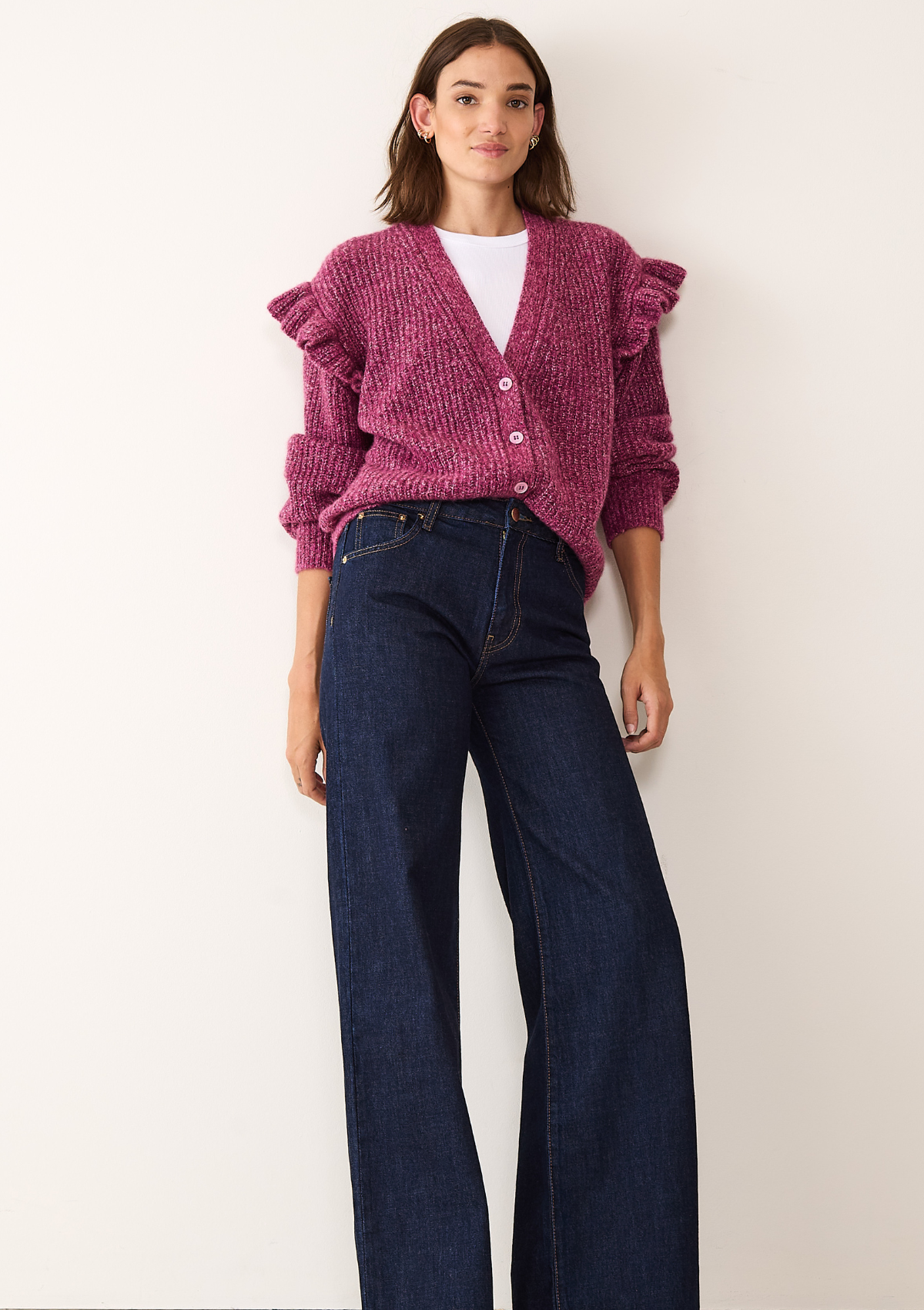 Silk & Cashmere Frilled Cardigan in Carlita Pink