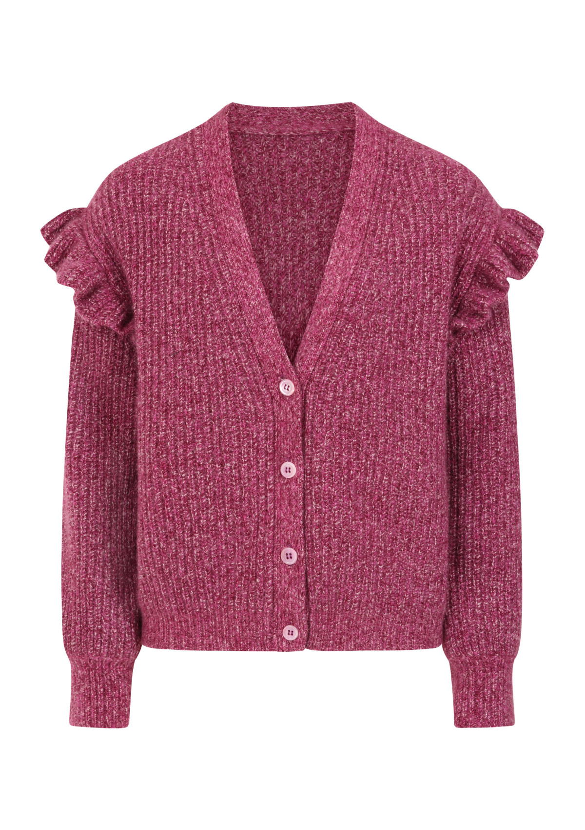 Silk & Cashmere Frilled Cardigan in Carlita Pink