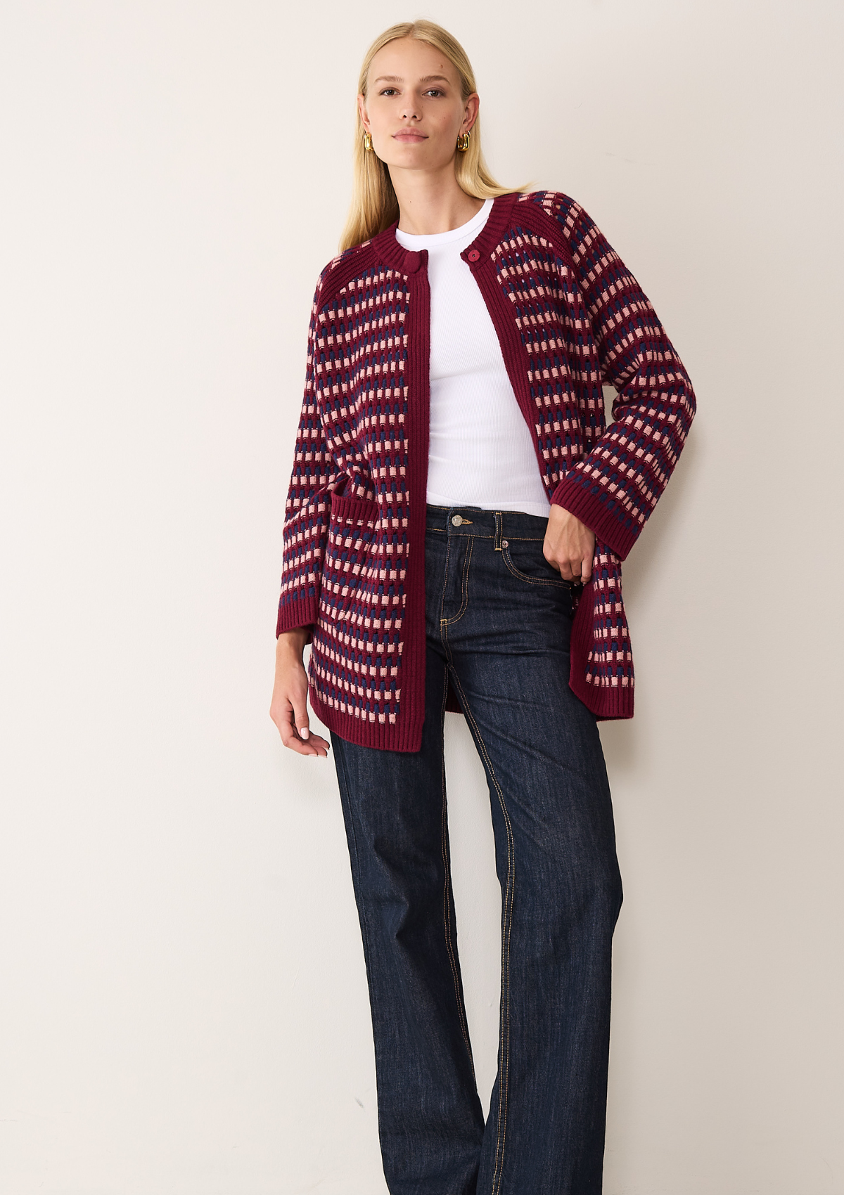 Textured Coat in Clay, Celestial & Barolo Red