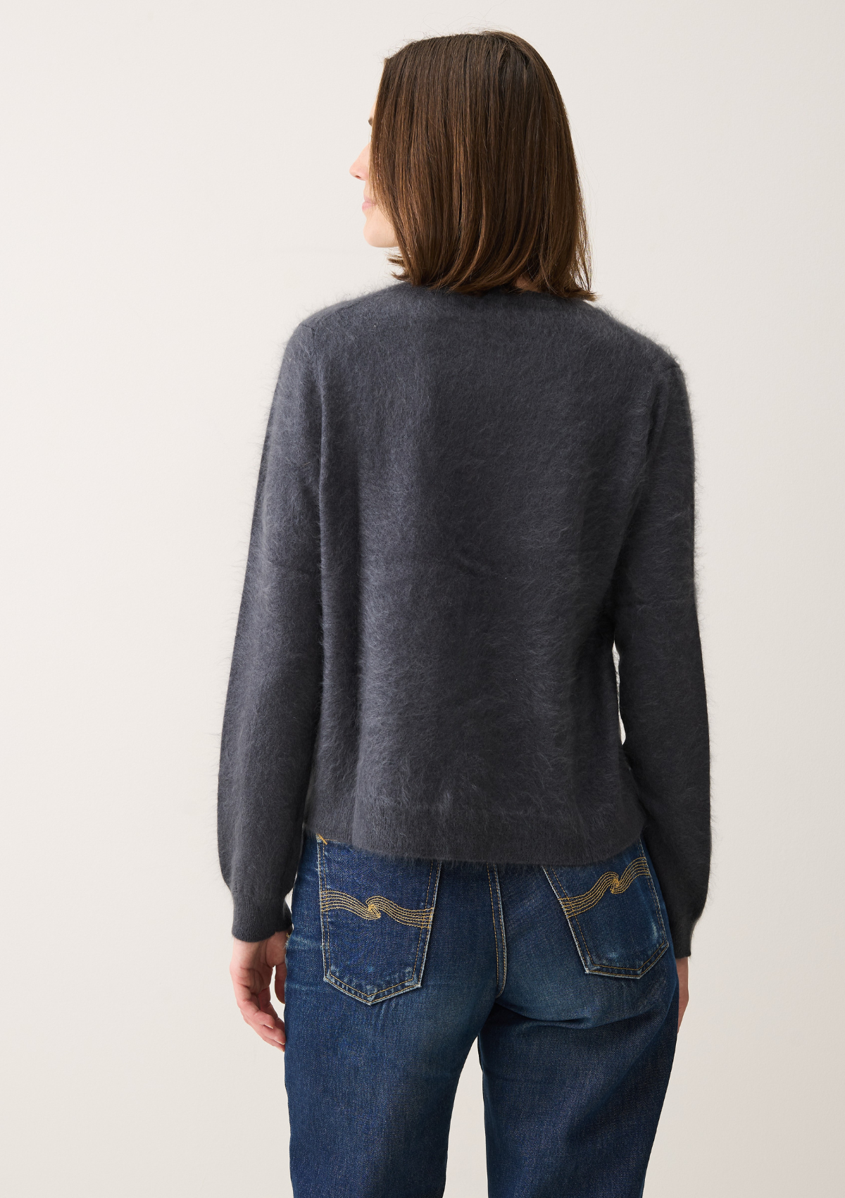 Brushed Cashmere Cardigan with Jewelled Buttons in Universe Grey