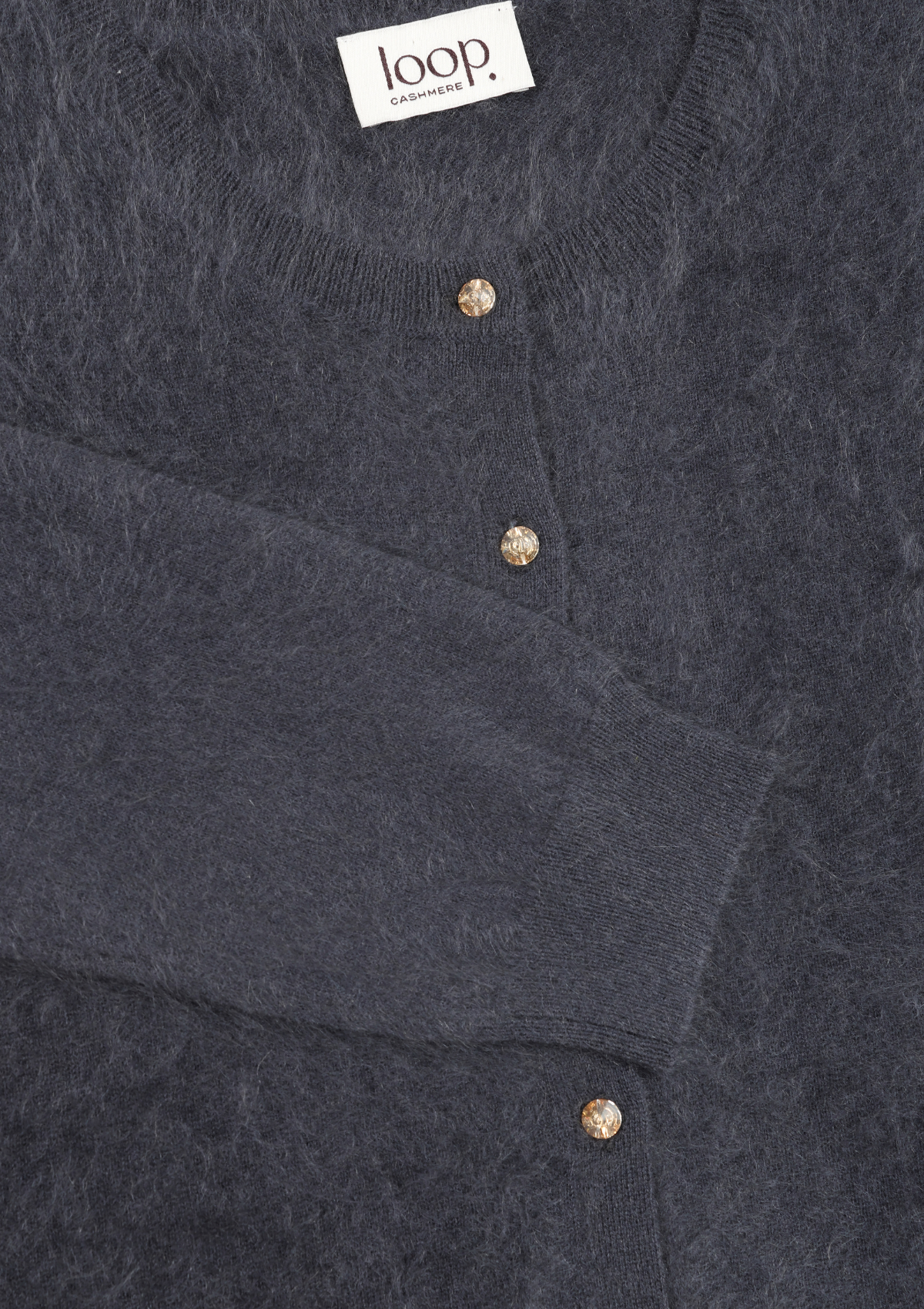 Brushed Cashmere Cardigan with Jewelled Buttons in Universe Grey