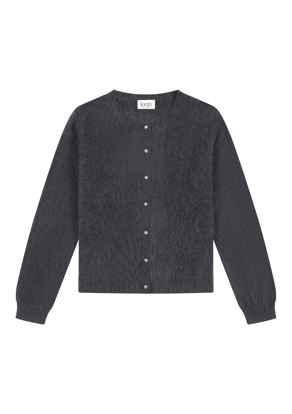 Brushed Cashmere Cardigan with Jewelled Buttons in Universe Grey