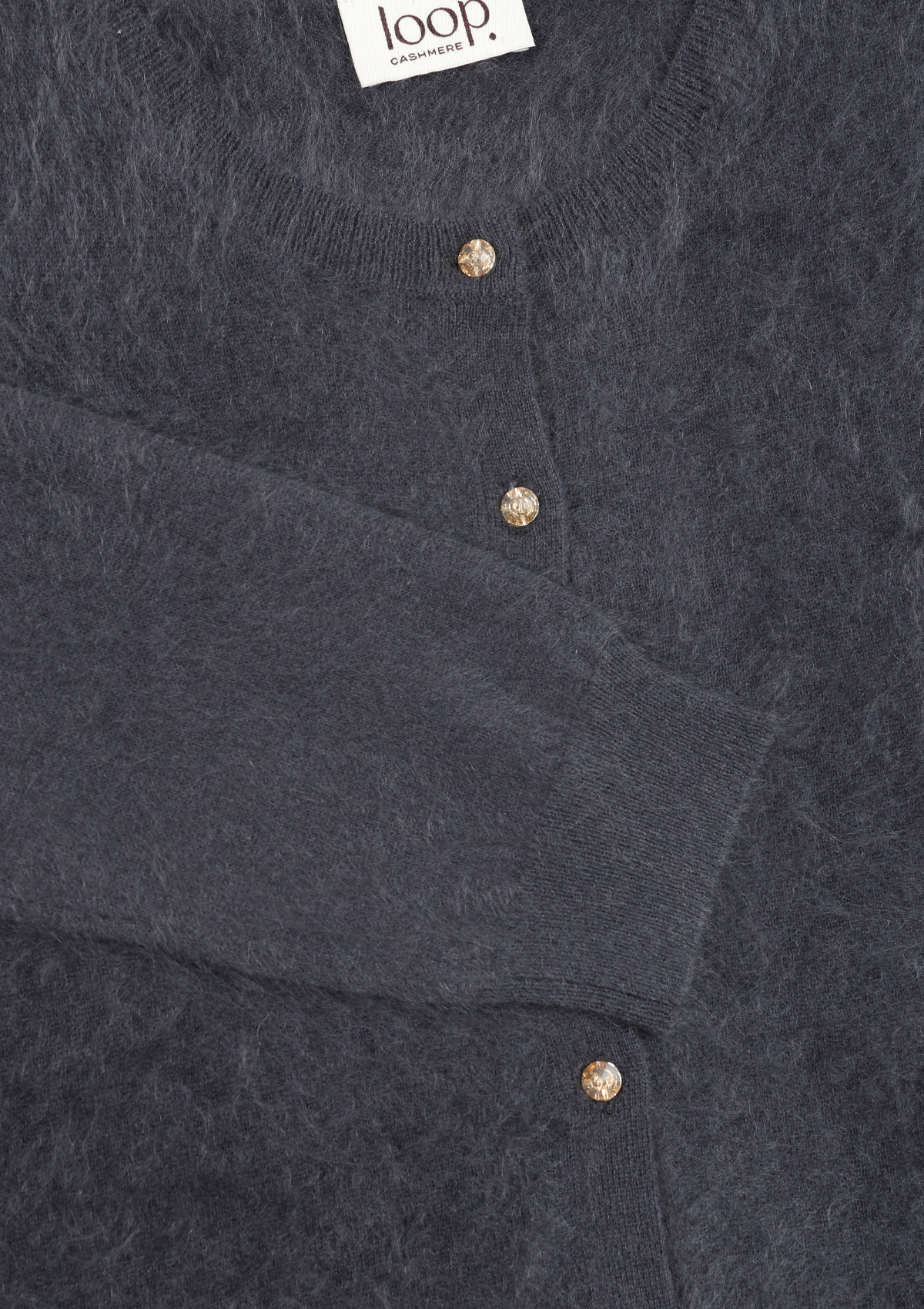 Brushed Cashmere Cardigan with Jewelled Buttons in Universe Grey
