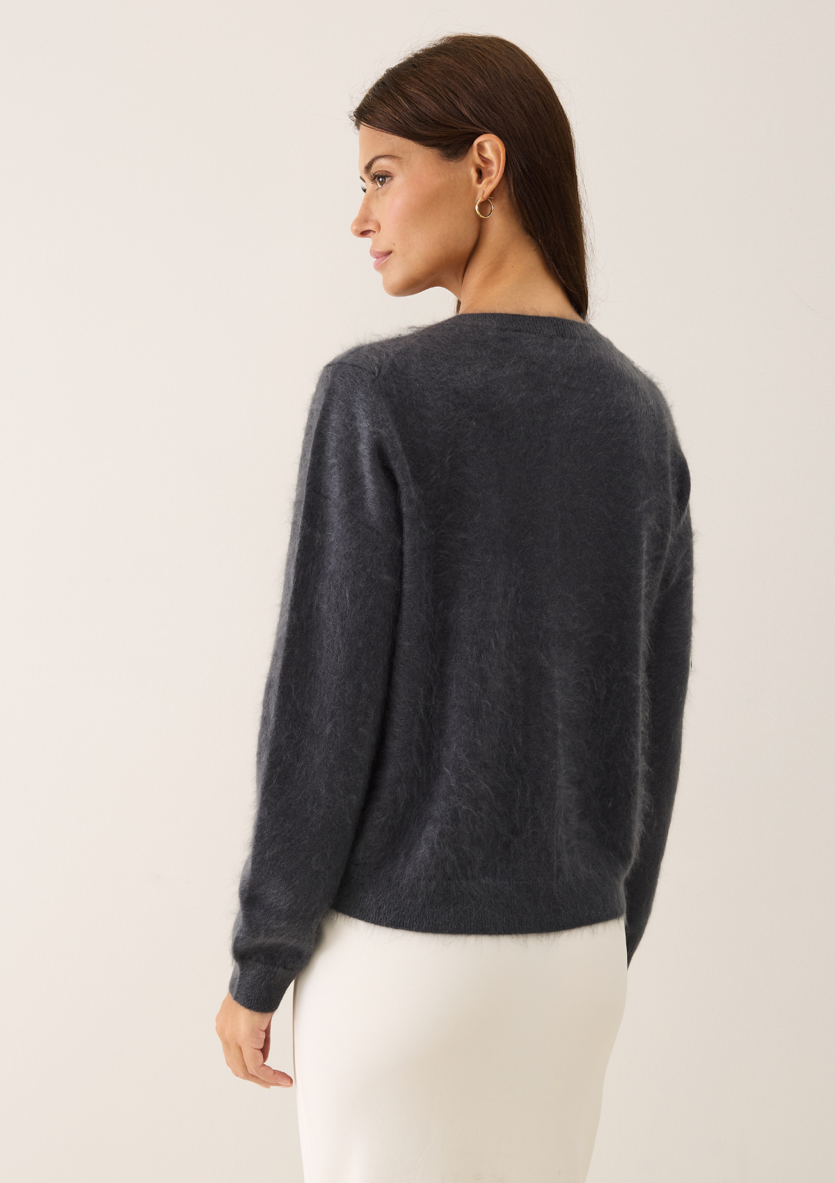 Brushed Cashmere Cardigan with Jewelled Buttons in Universe Grey