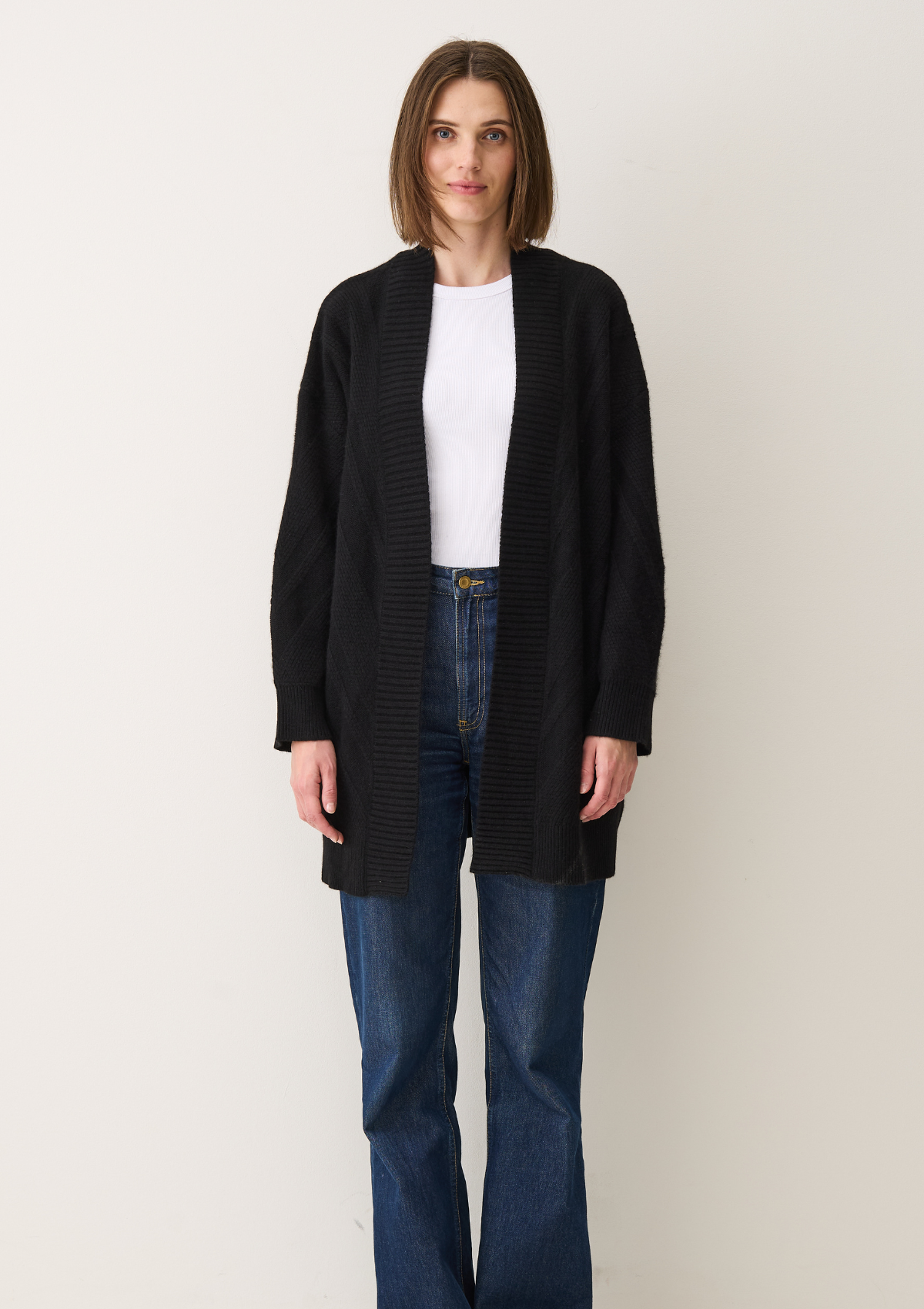 Textured Chevron Cardigan in Black