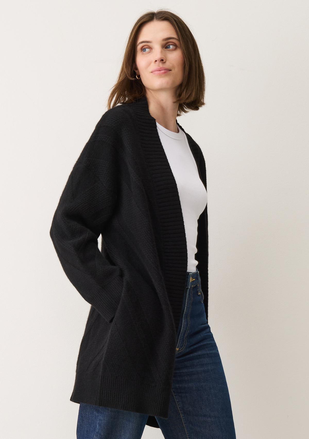 Textured Chevron Cardigan in Black