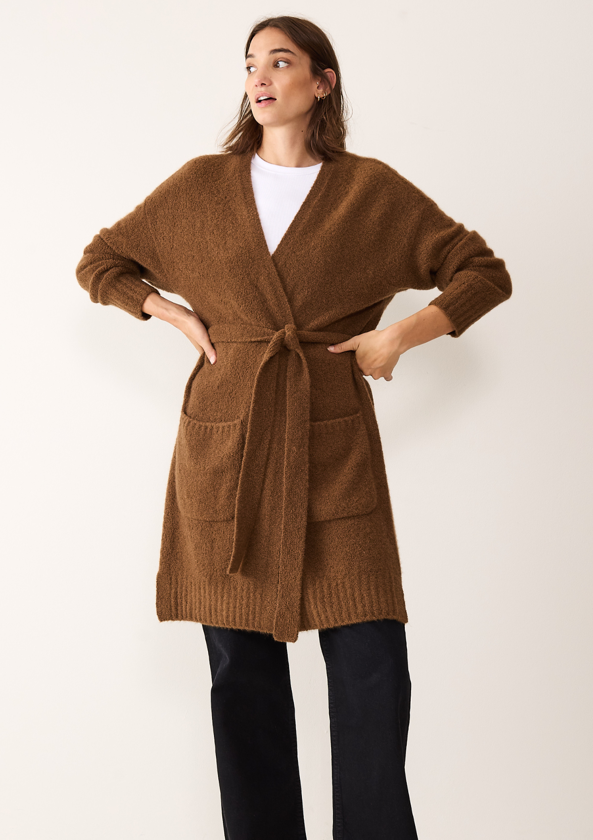 Boucle Robe Cardigan in Syrup Brown