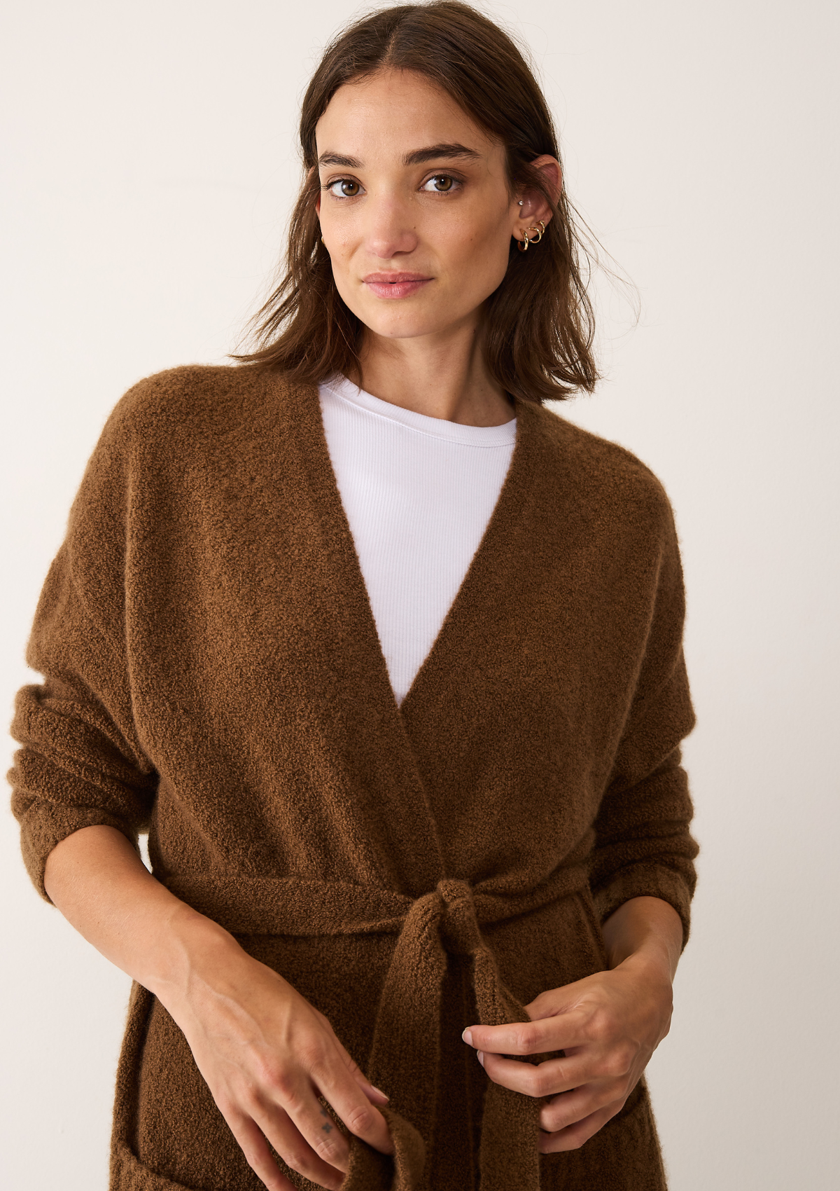 Boucle Robe Cardigan in Syrup Brown