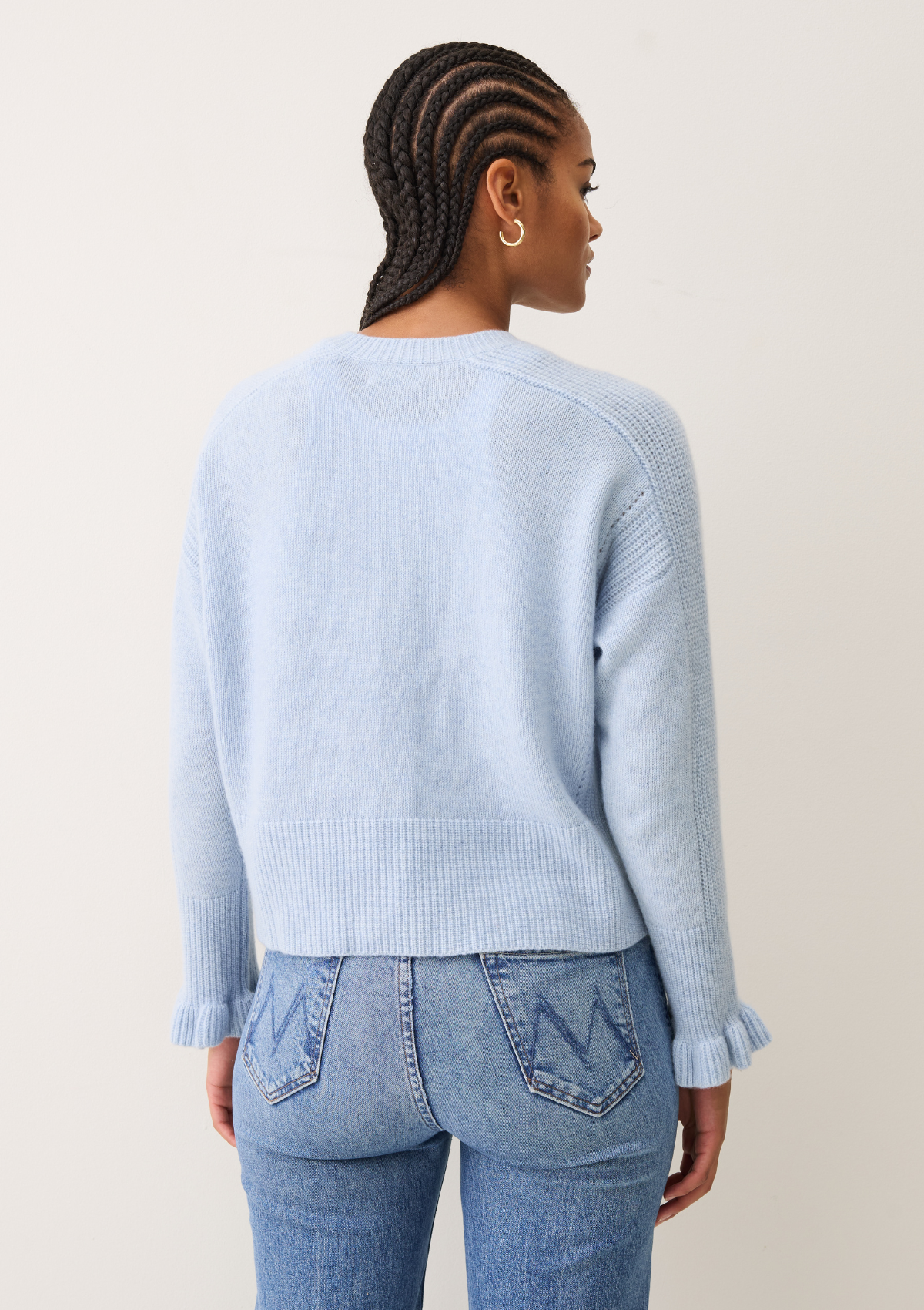 Frill Front Cardigan in Skyway Blue