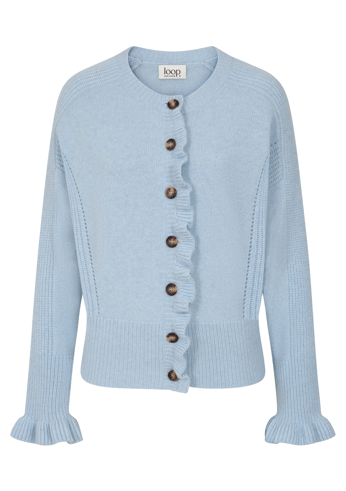 Frill Front Cardigan in Skyway Blue