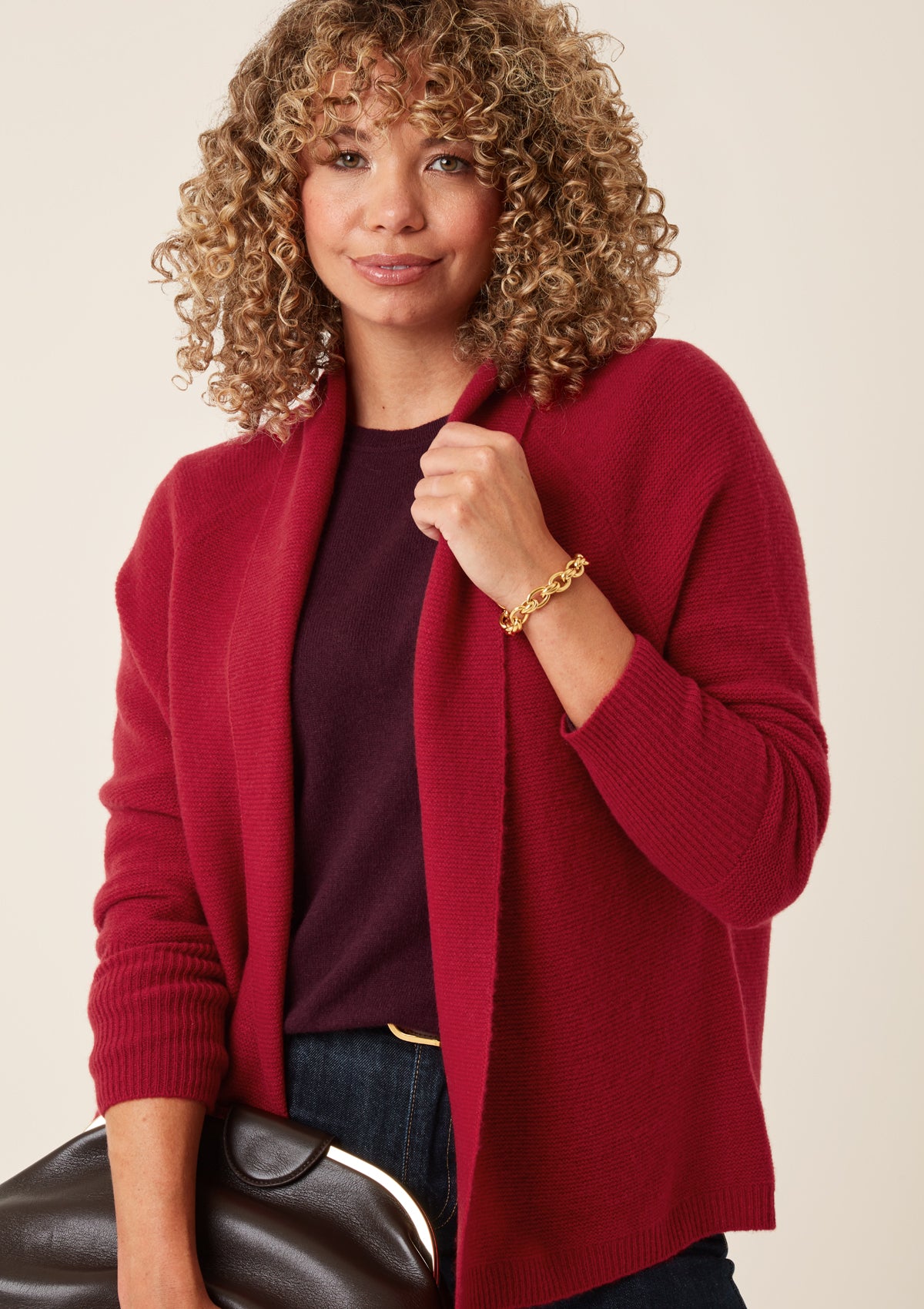 Relaxed Edge to Edge Cardigan in Garnet Red