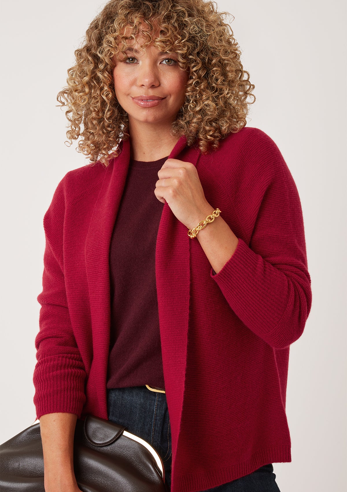 Relaxed Edge to Edge Cardigan in Garnet Red