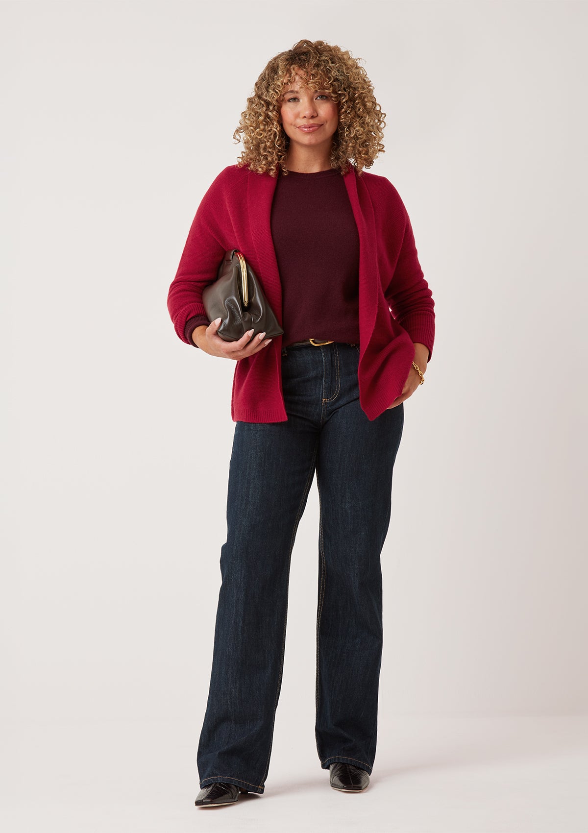 Relaxed Edge to Edge Cardigan in Garnet Red