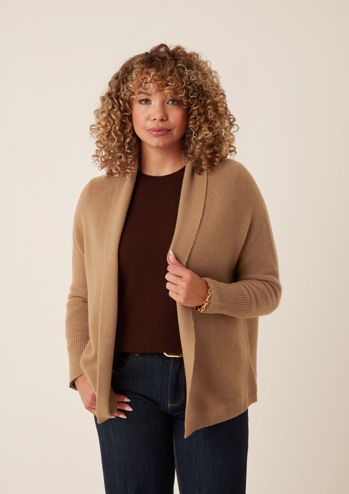 Relaxed Edge to Edge Cardigan in Harvest Brown