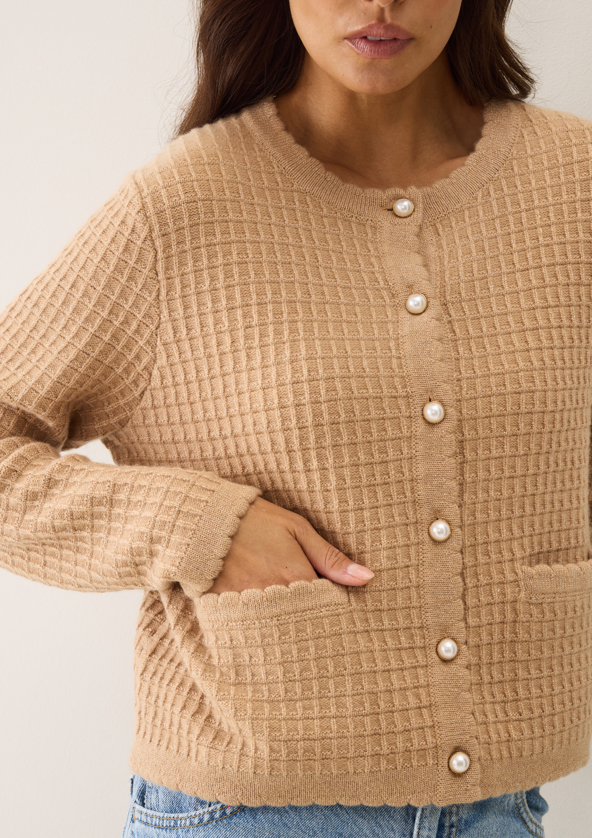 Crew Neck Cardigan in Honey/Gold