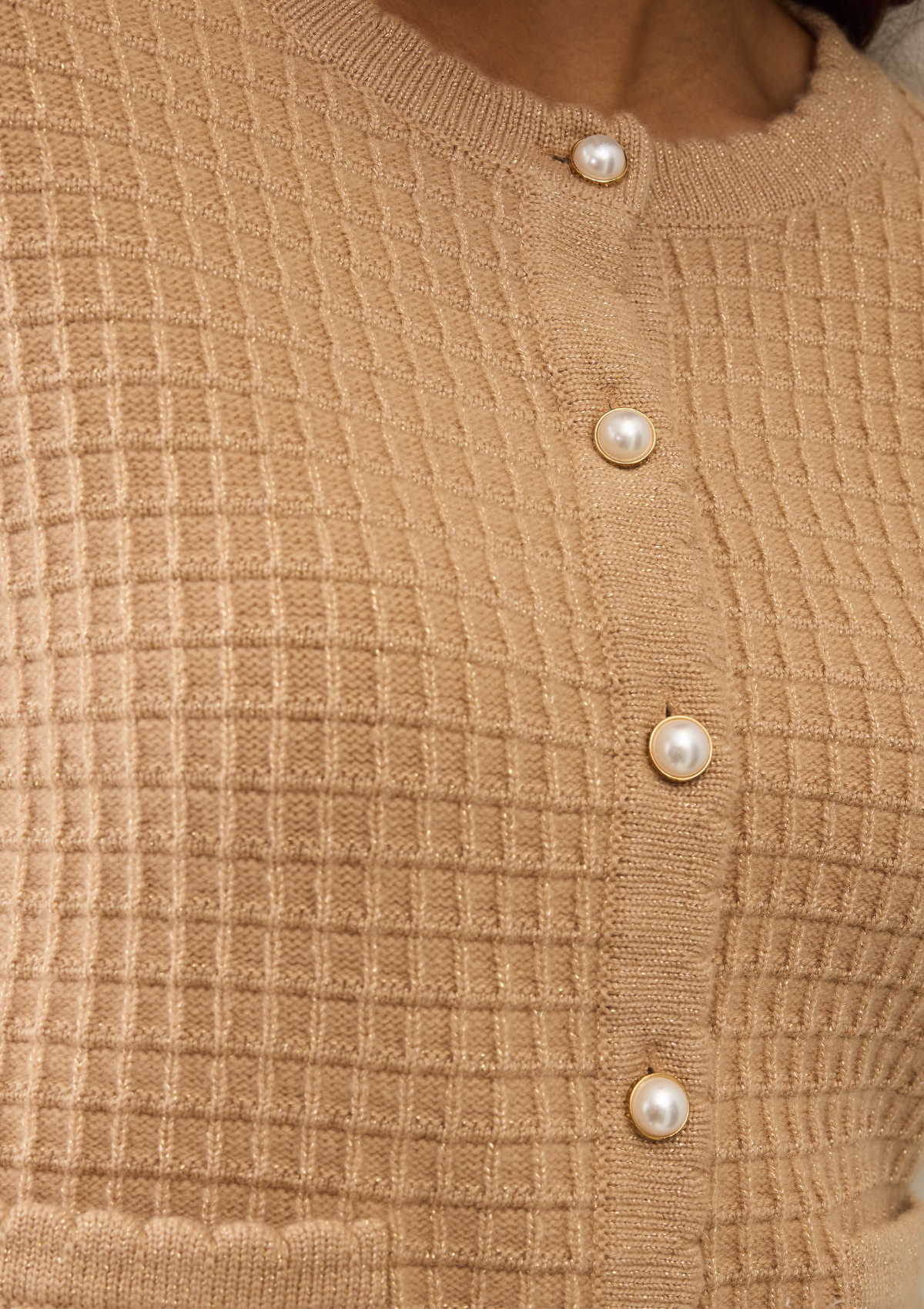 Crew Neck Cardigan in Honey/Gold