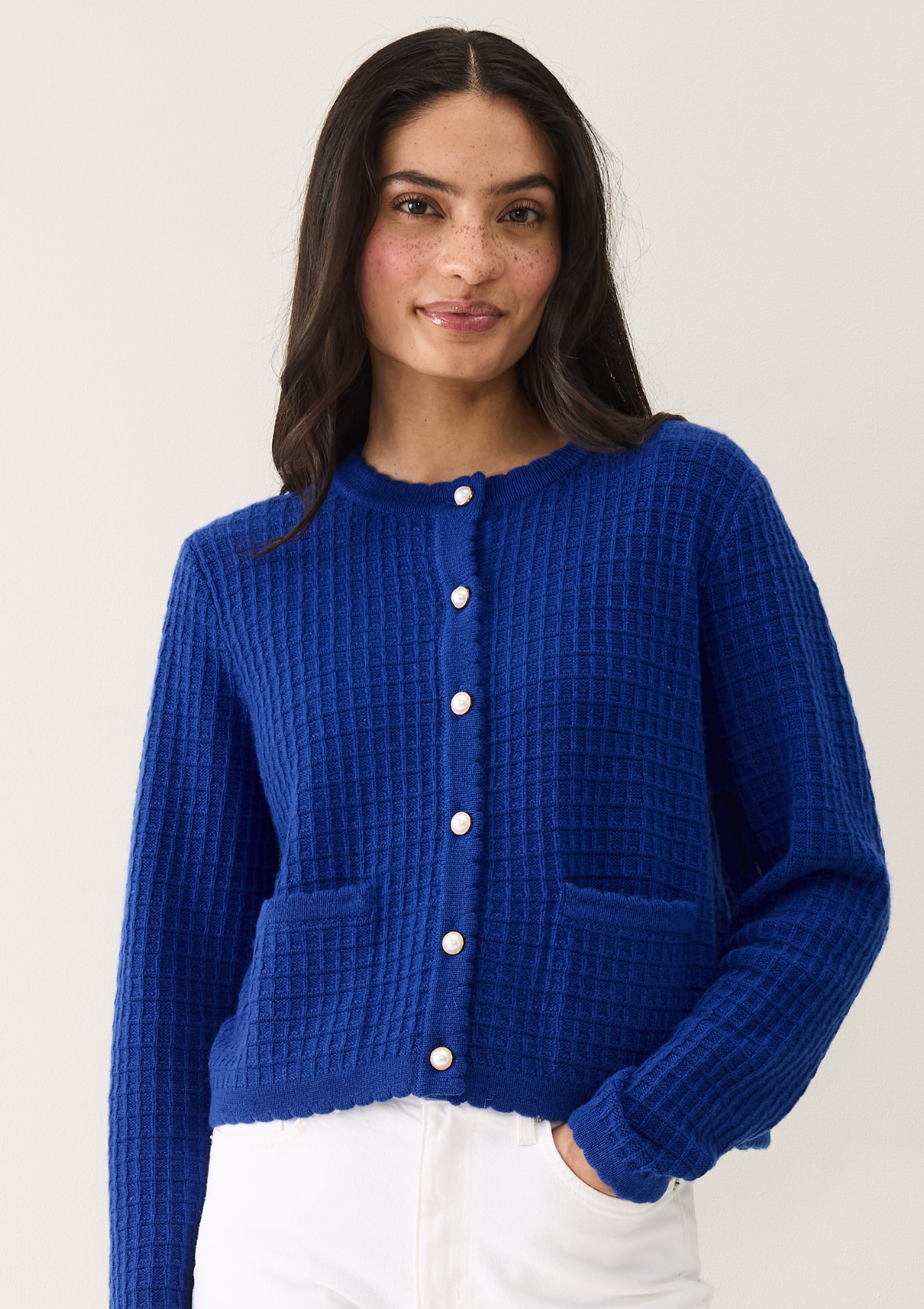 Crew Neck Cardigan in Lapis Blue