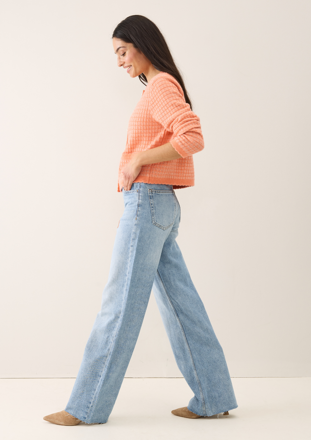 Crew Neck Cardigan in Devoted Peach