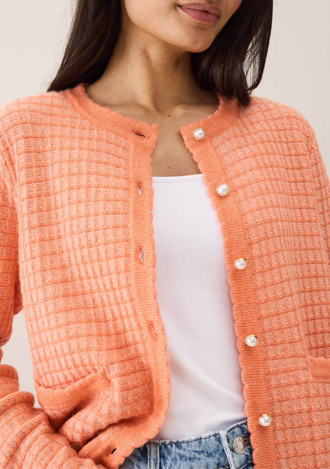 Crew Neck Cardigan in Devoted Peach