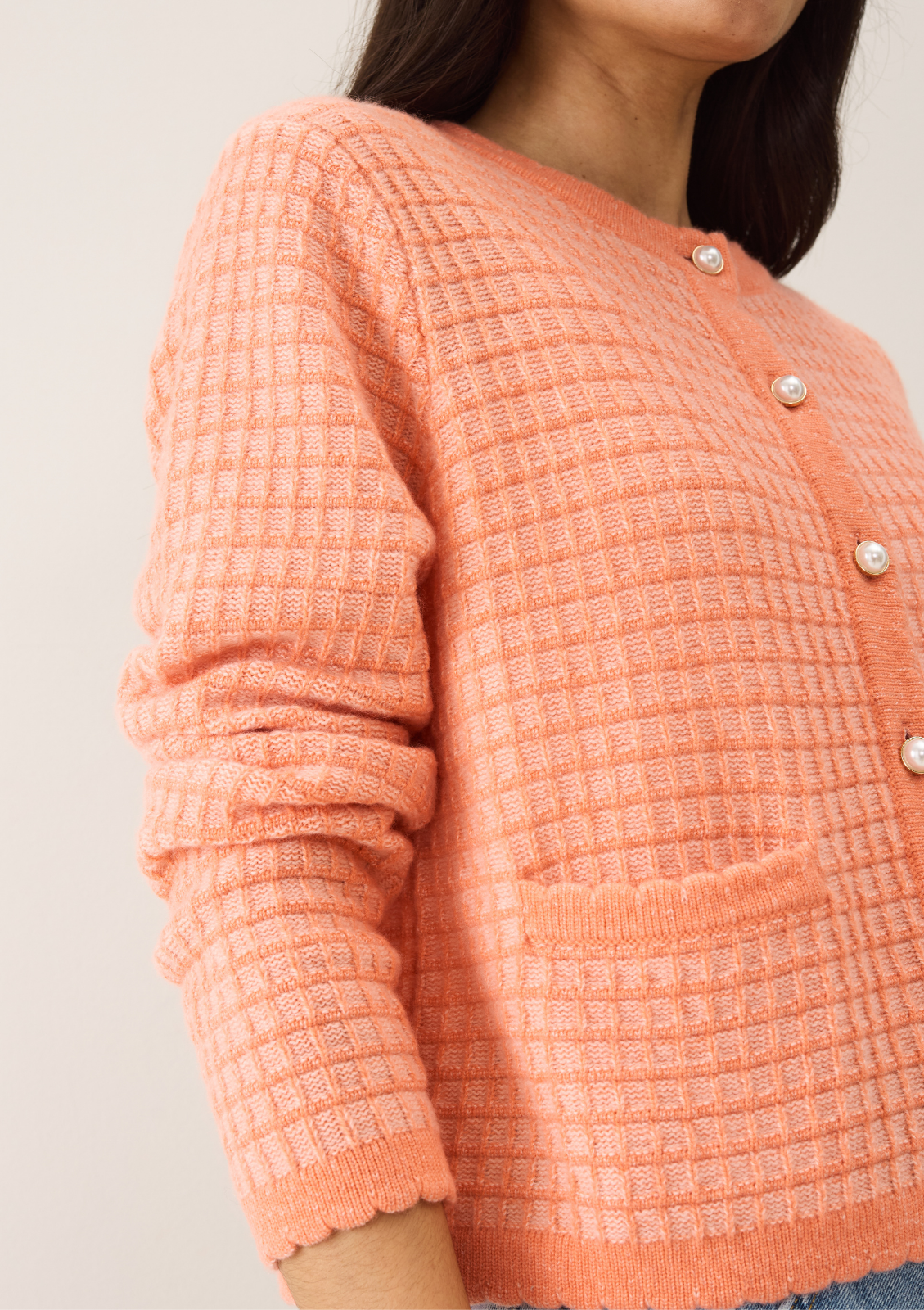 Crew Neck Cardigan in Devoted Peach