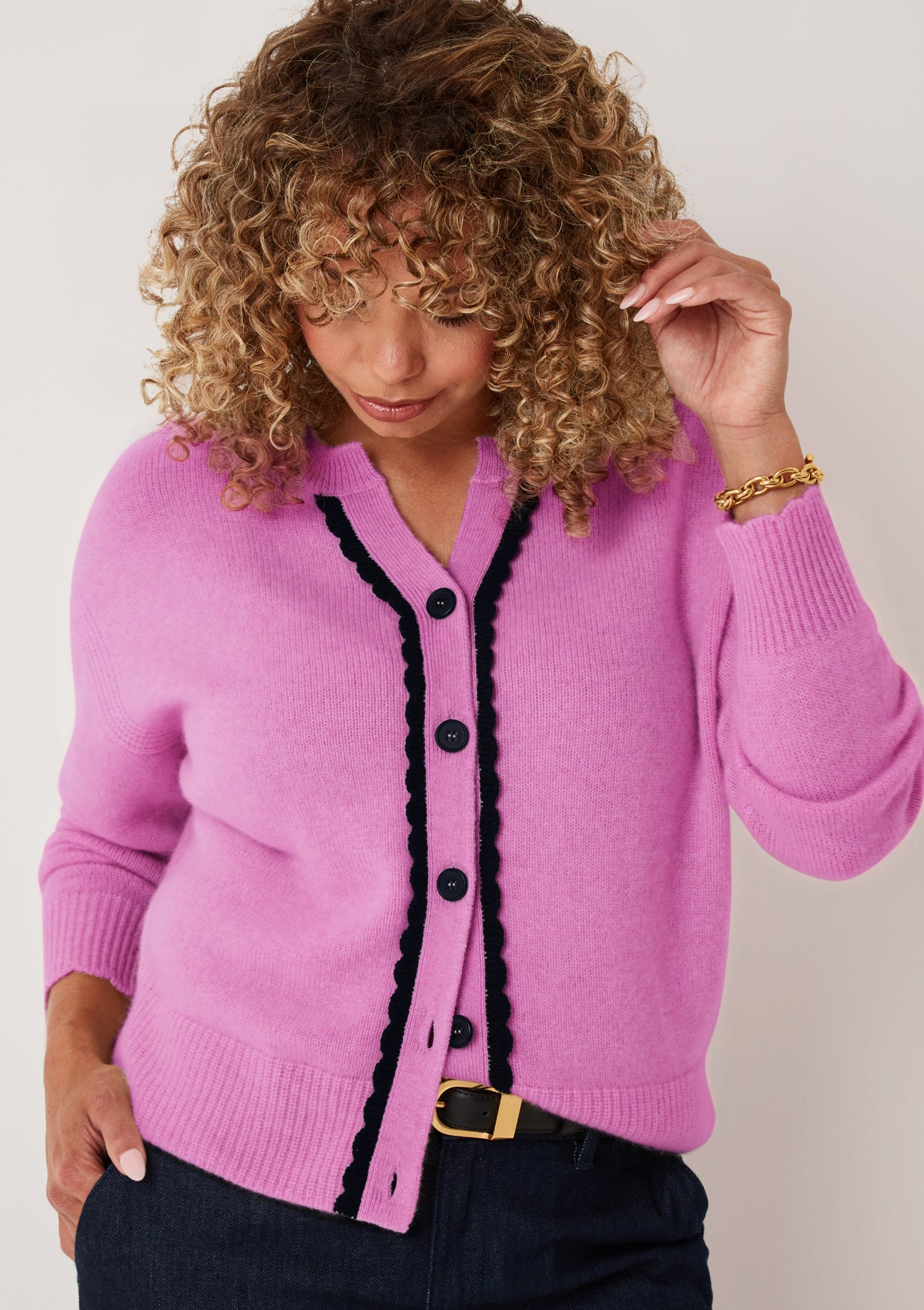 Shell Edge Cardigan in Tyrian Pink