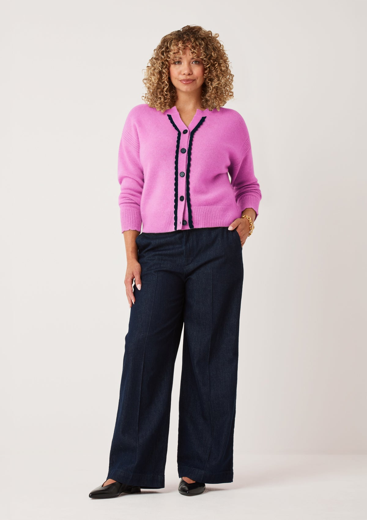 Shell Edge Cardigan in Tyrian Pink