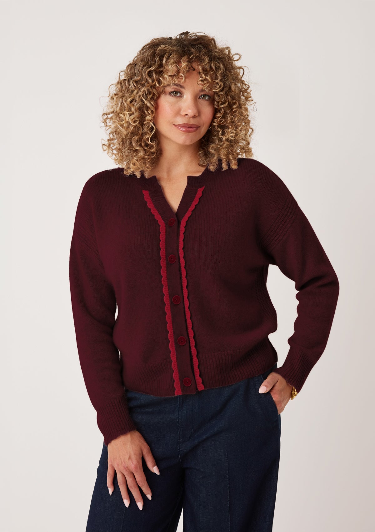 Shell Edge Cardigan in Bordeaux Burgundy