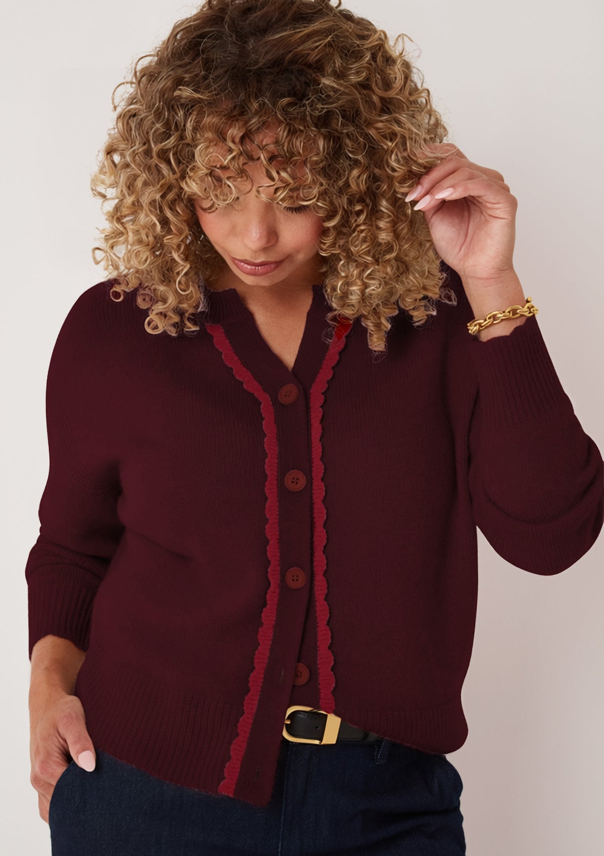 Shell Edge Cardigan in Bordeaux Burgundy