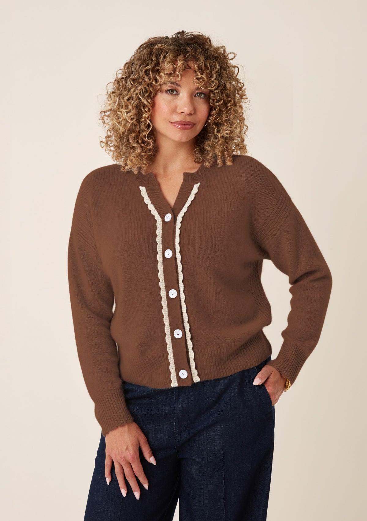 Shell Edge Cardigan in Palm Brown
