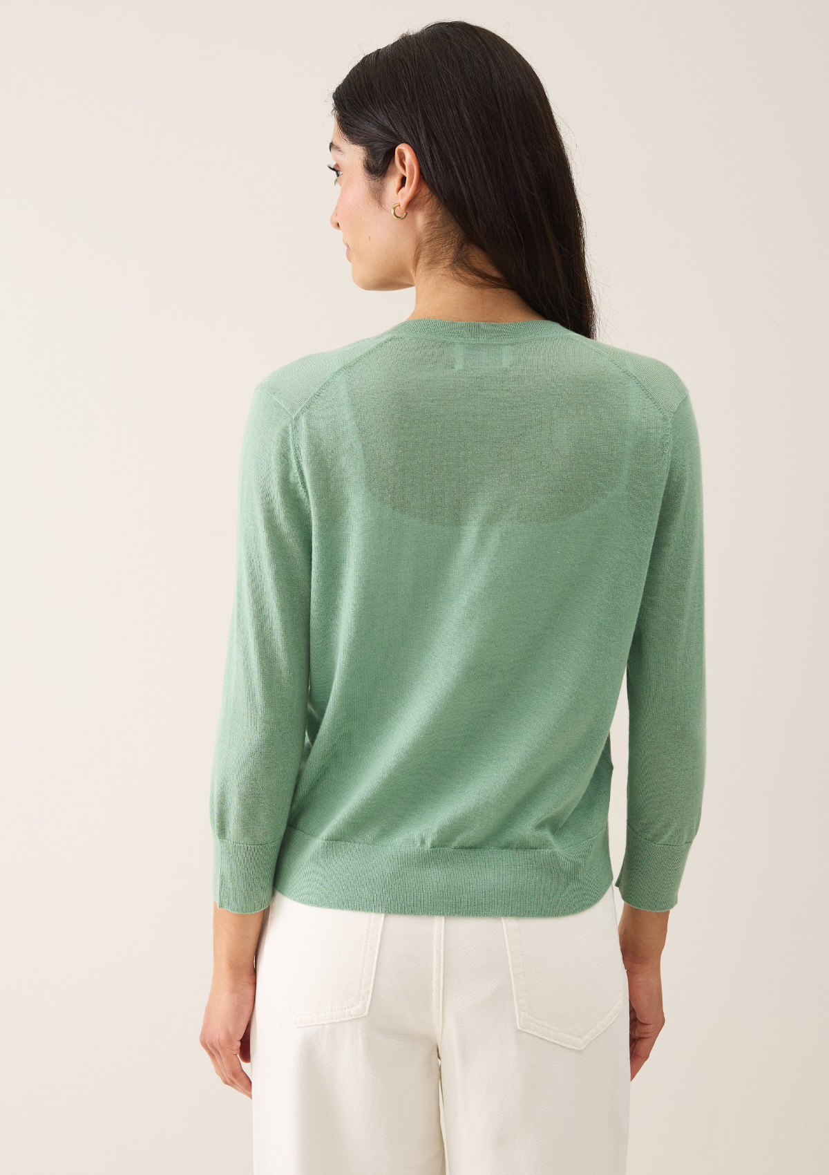 3/4 Sleeve Crew Neck Cardigan in Damsonfly Green