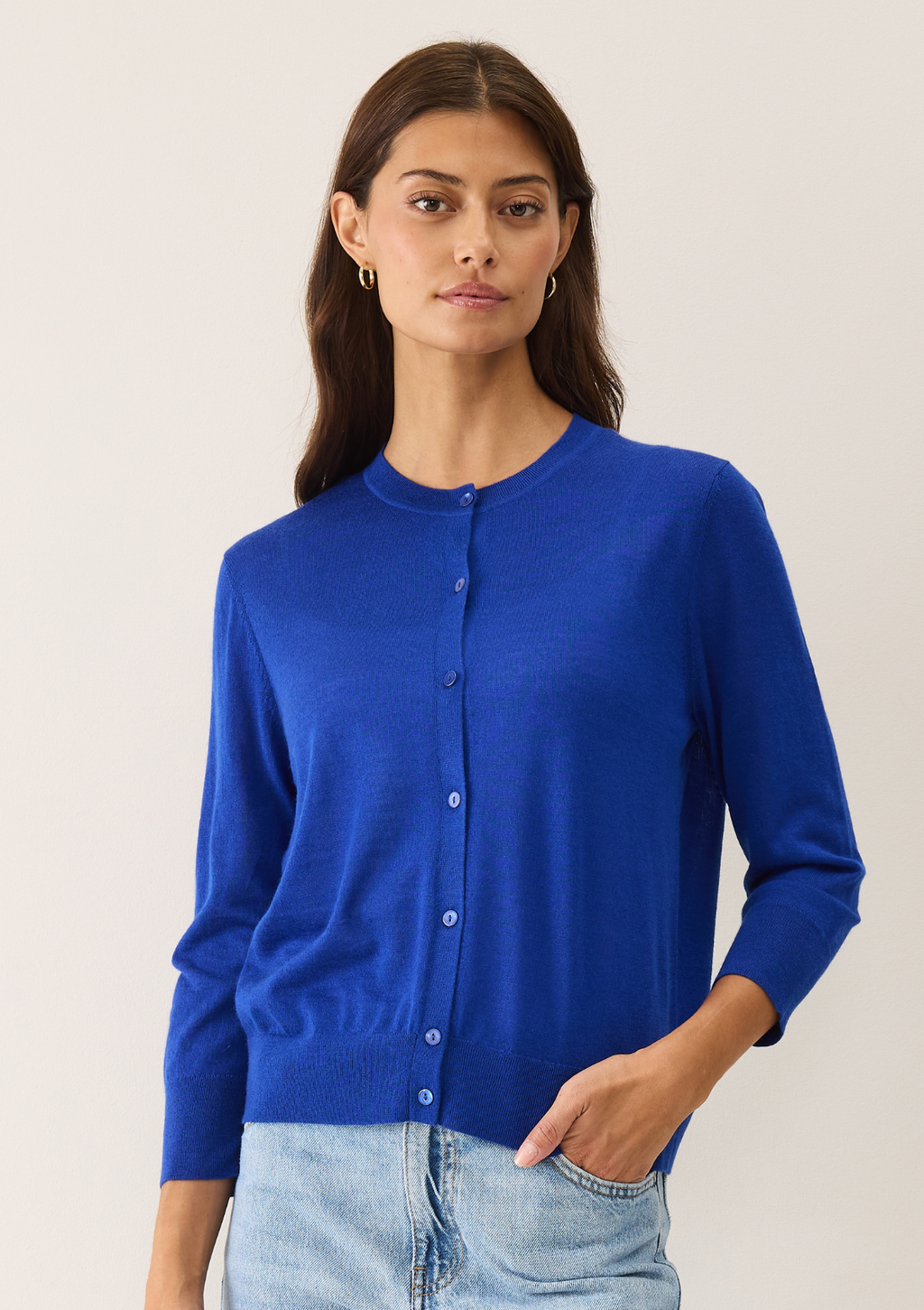 3 4 Sleeve Crew Neck Cardigan Regatta