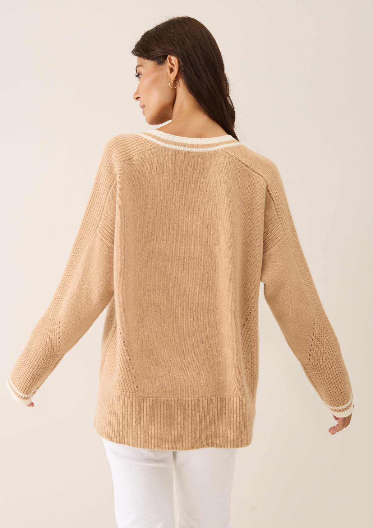 Striped Tipped V Neck Lofty Cardigan in Honey
