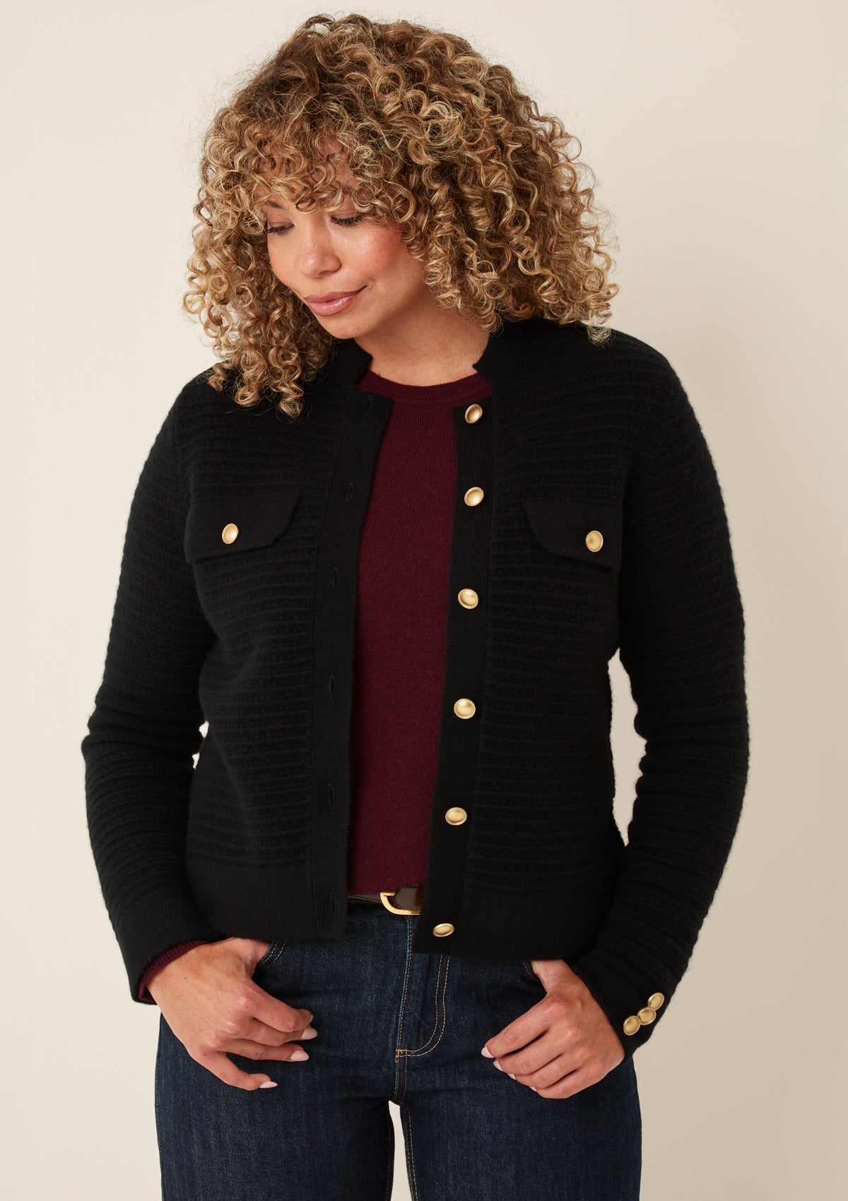 Cashmere Military Jacket in Black