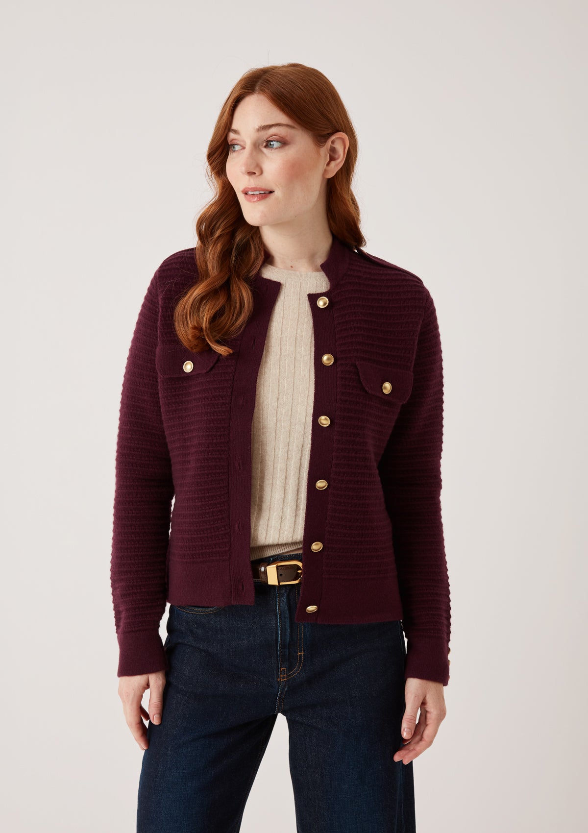 Cashmere Military Jacket in Bordeaux Burgundy