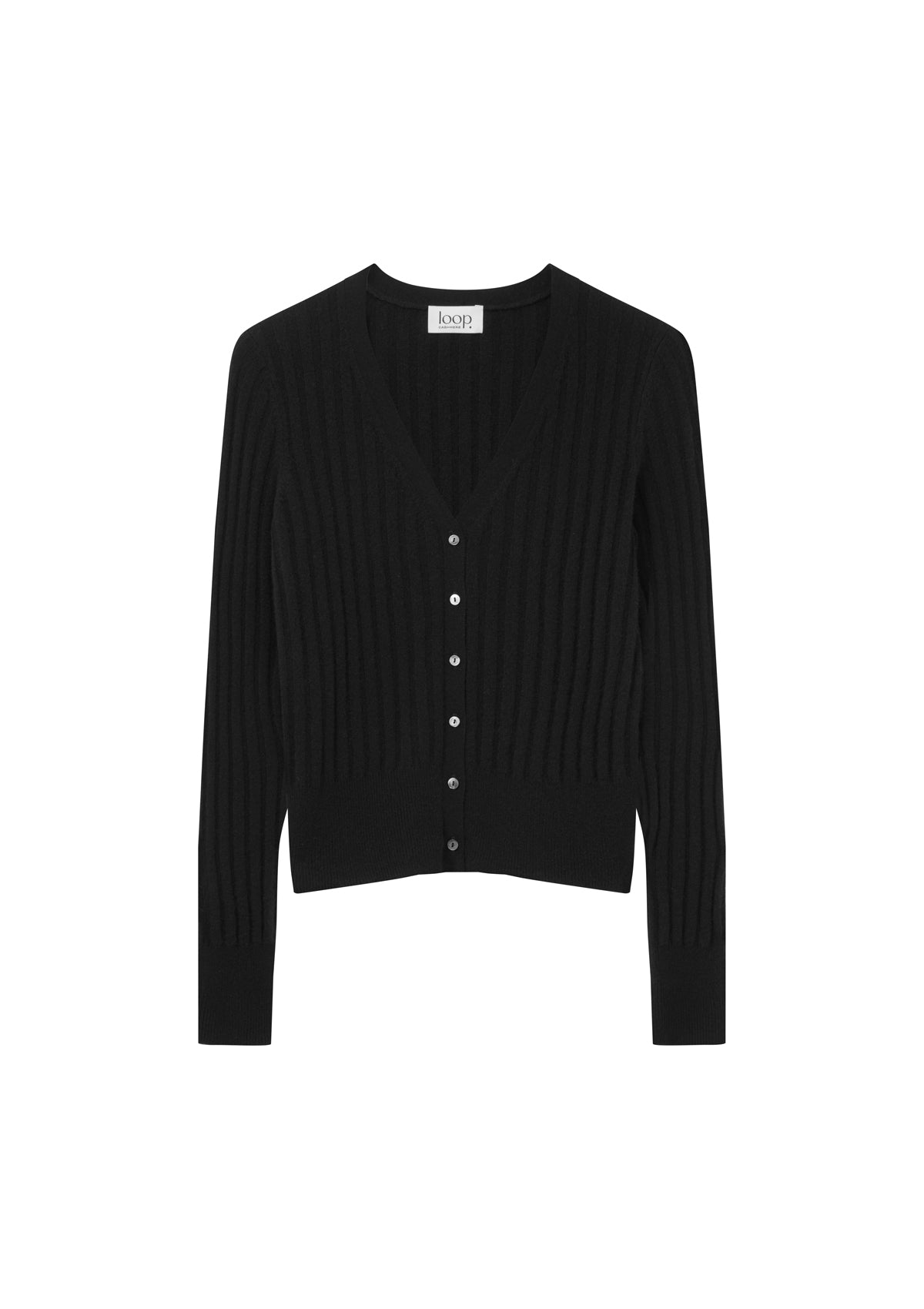 Cashmere Wide Rib Cardigan in Black