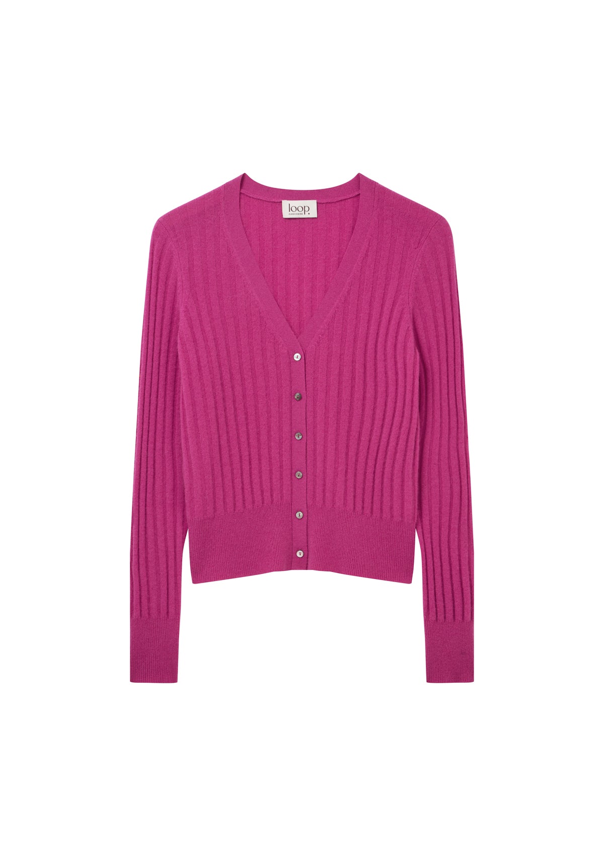 Cashmere Wide Rib Cardigan in Morello Pink