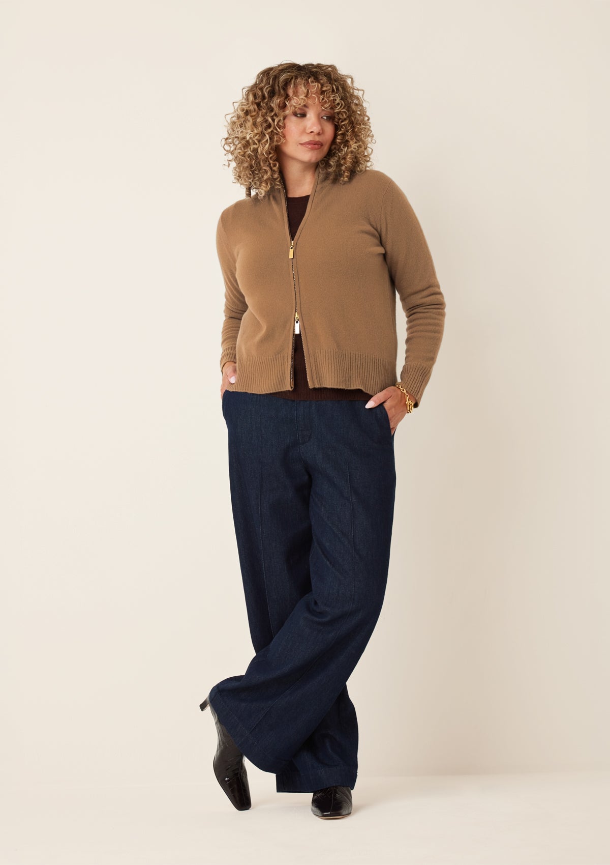 Zip Front Cardigan in Harvest Brown